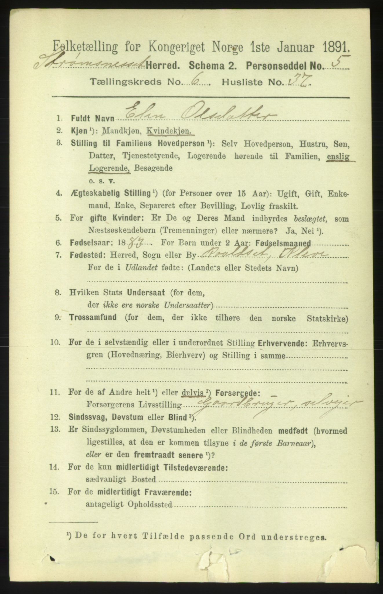 RA, 1891 census for 1559 Straumsnes, 1891, p. 1444