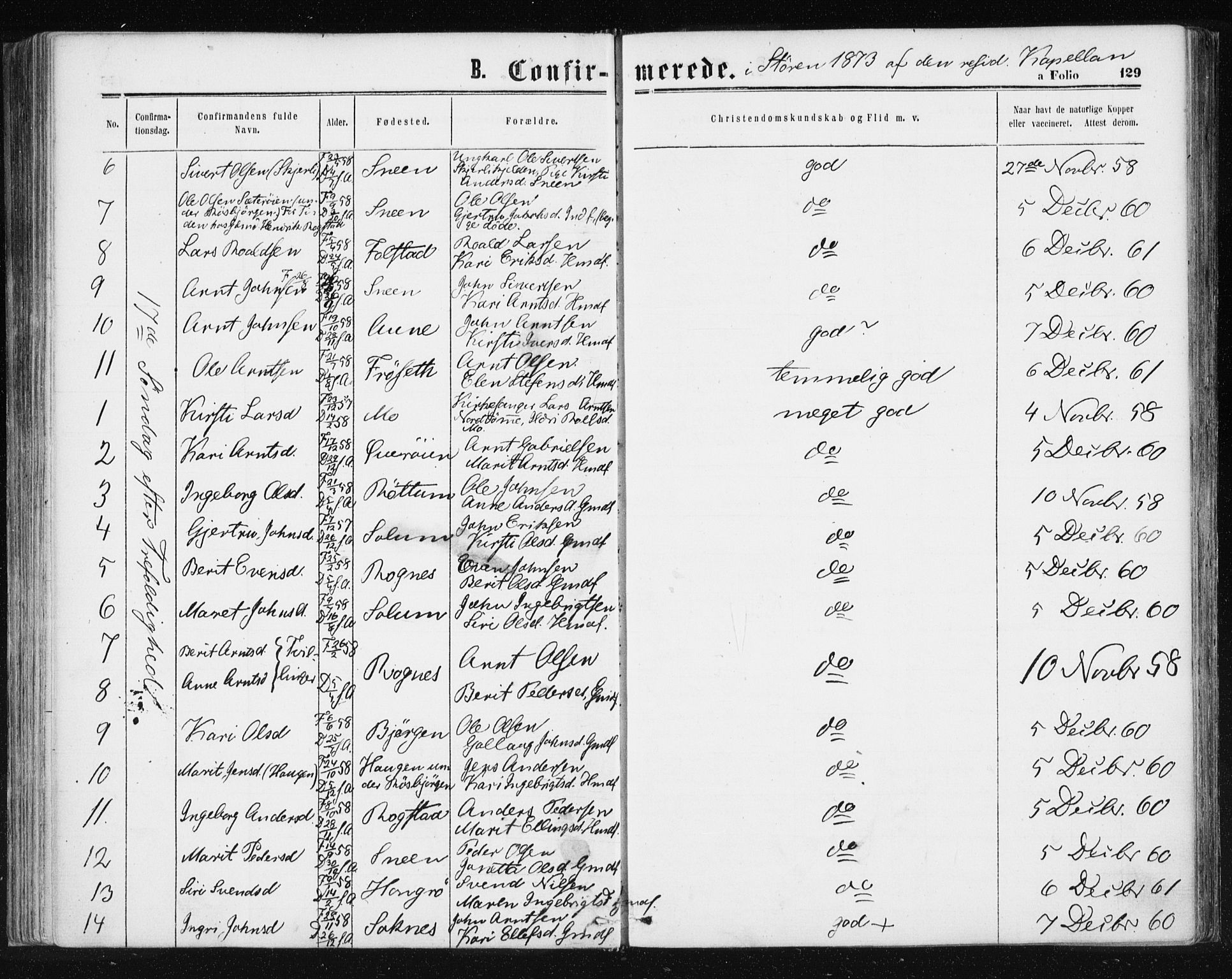 Ministerialprotokoller, klokkerbøker og fødselsregistre - Sør-Trøndelag, SAT/A-1456/687/L1001: Parish register (official) no. 687A07, 1863-1878, p. 129