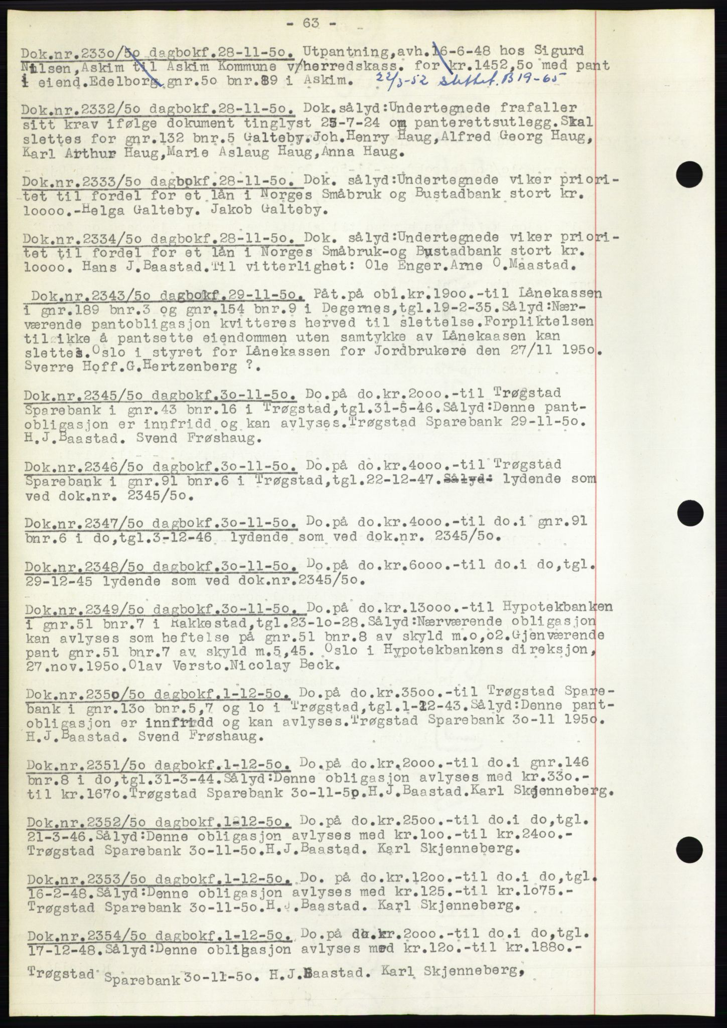 Rakkestad sorenskriveri, AV/SAO-A-10686/G/Gb/Gba/Gbac/L0012: Mortgage book no. B1-4 og B16-20, 1949-1950, Diary no: : 2330/1950