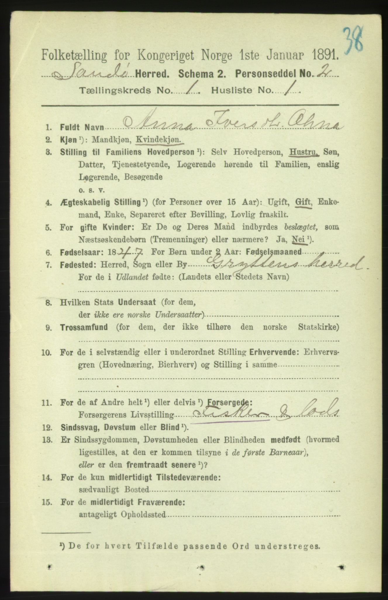 RA, 1891 census for 1546 Sandøy, 1891, p. 81