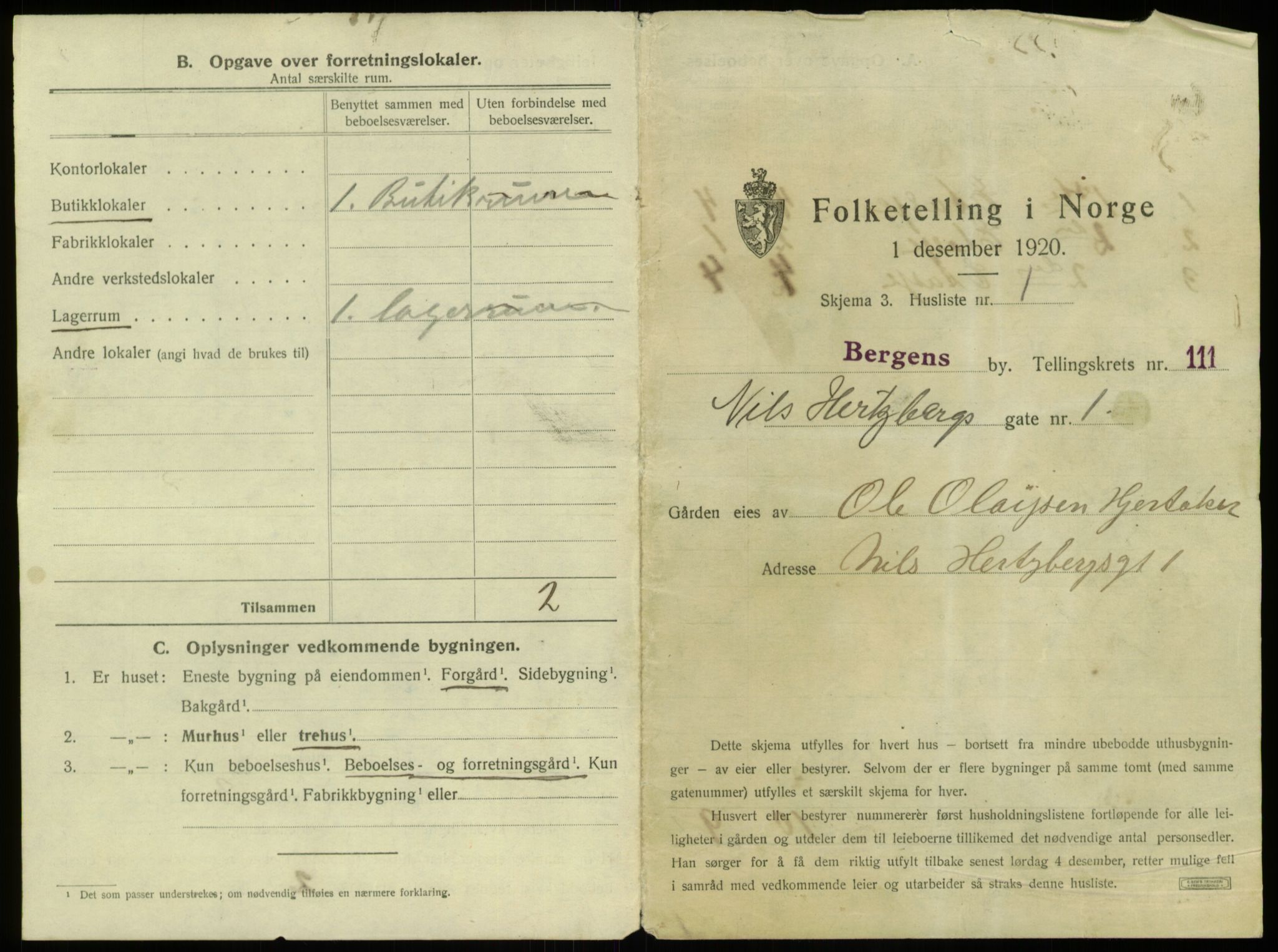 SAB, 1920 census for Bergen, 1920, p. 10070