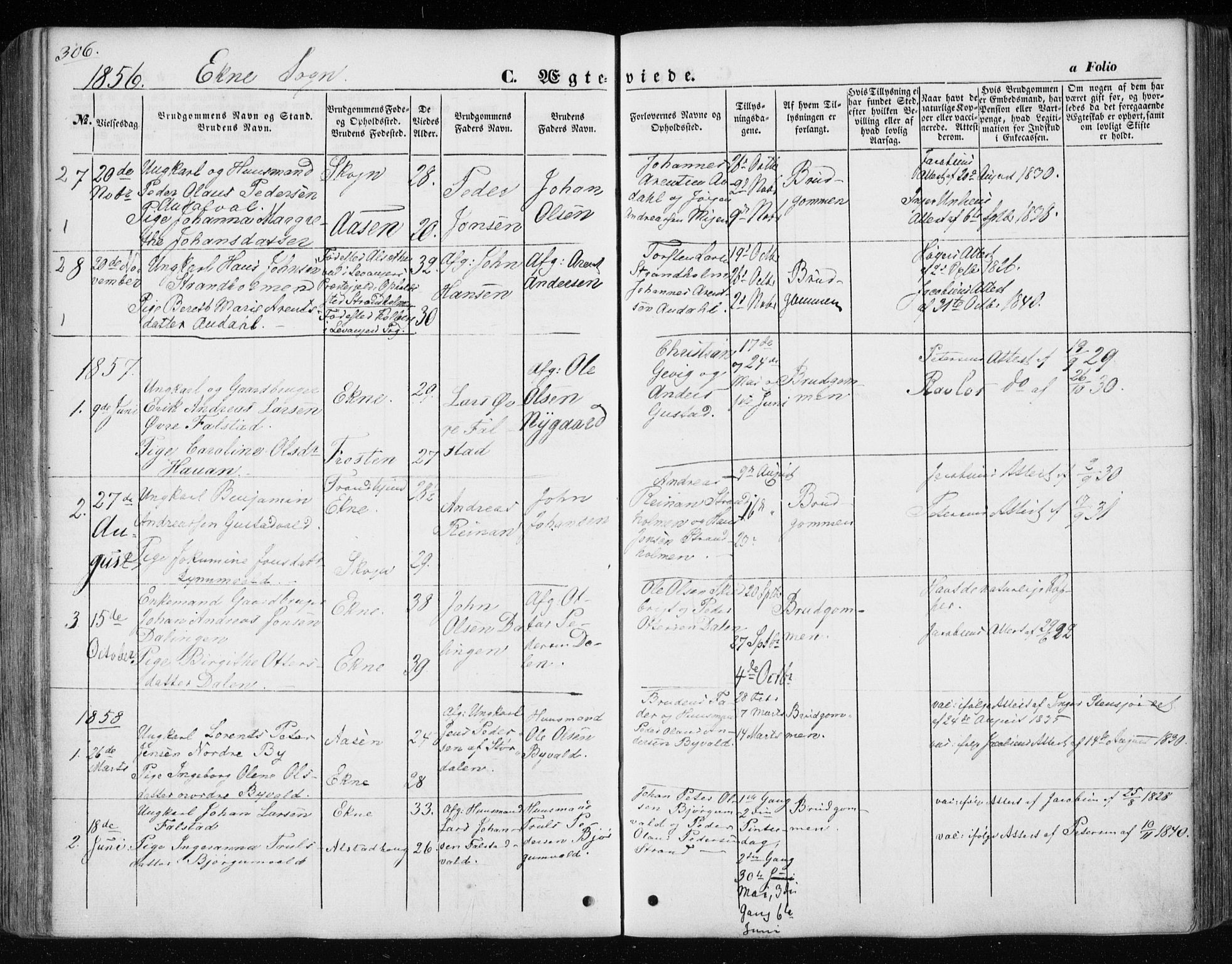 Ministerialprotokoller, klokkerbøker og fødselsregistre - Nord-Trøndelag, SAT/A-1458/717/L0154: Parish register (official) no. 717A07 /3, 1850-1862, p. 306