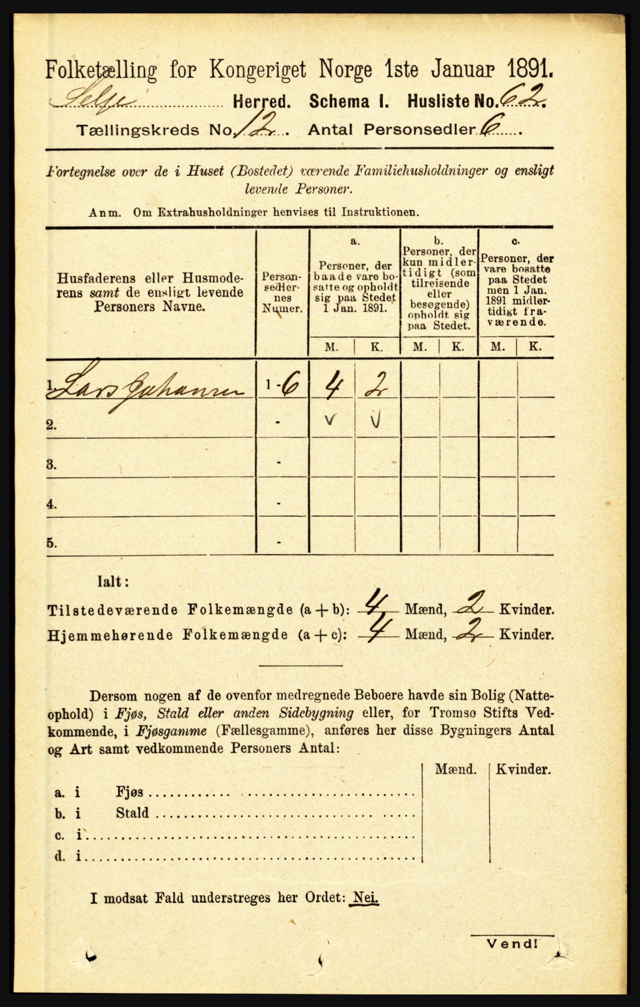 RA, 1891 census for 1441 Selje, 1891, p. 3685