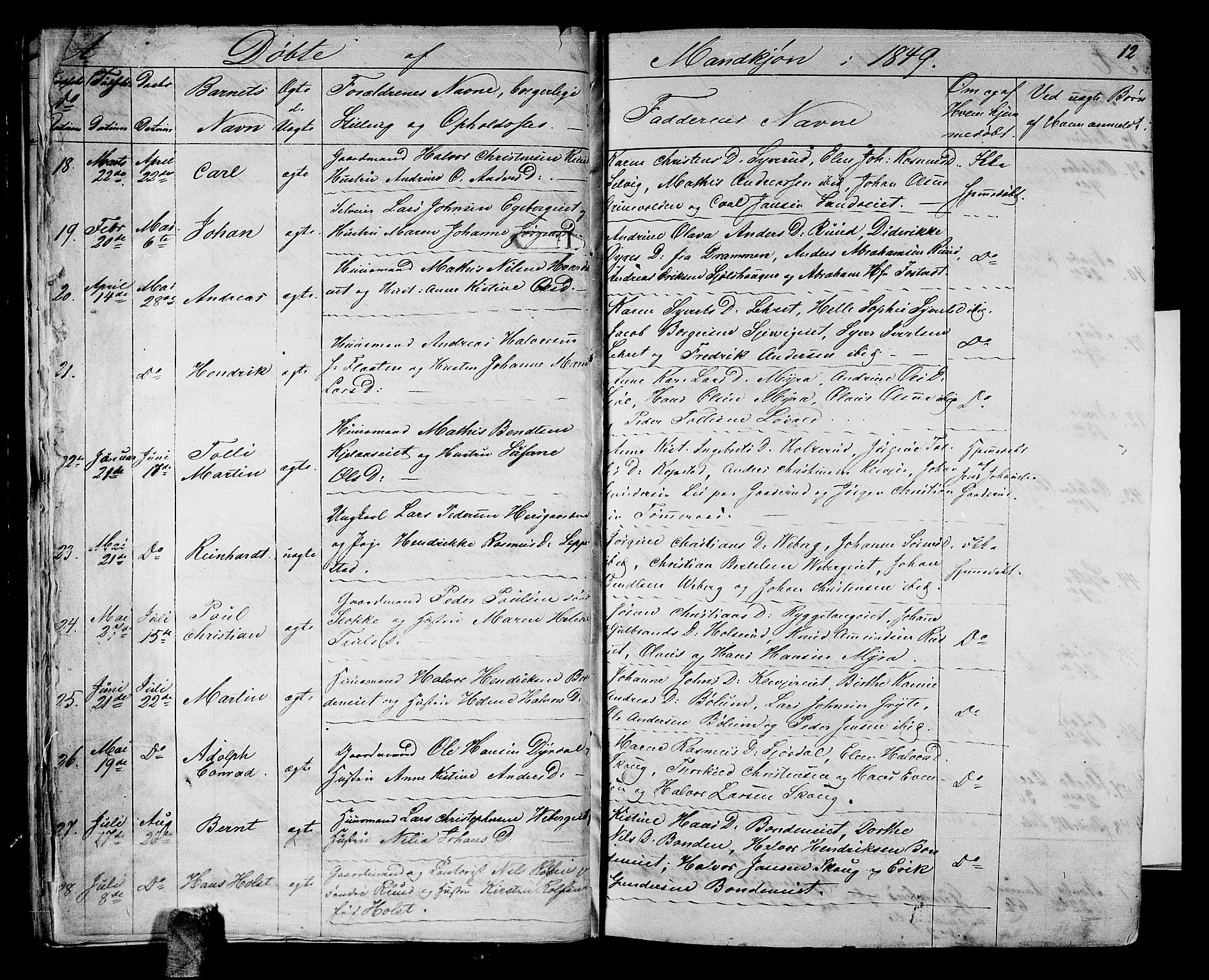 Sande Kirkebøker, AV/SAKO-A-53/G/Ga/L0002: Parish register (copy) no. 2, 1847-1863, p. 12