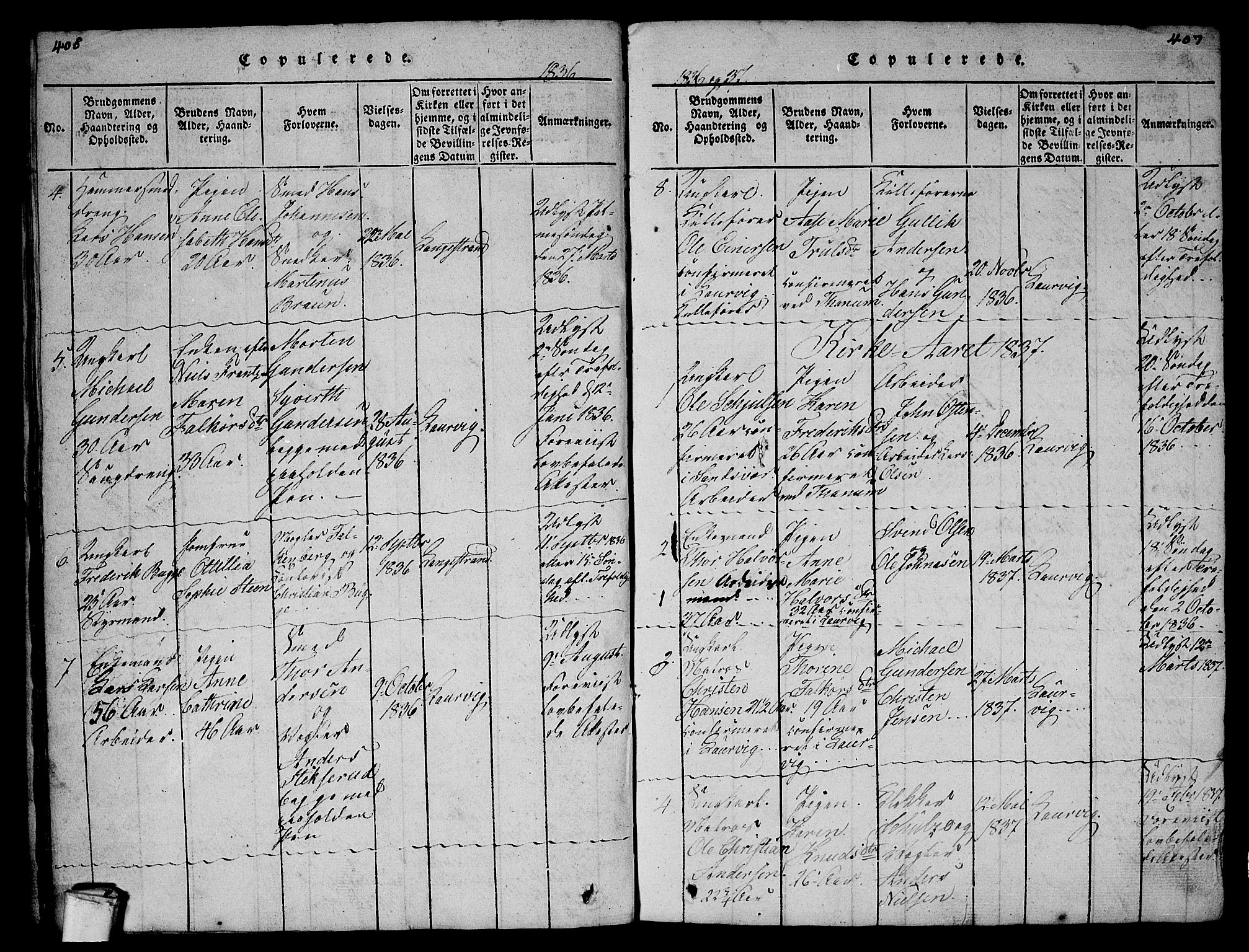 Larvik kirkebøker, AV/SAKO-A-352/G/Gb/L0001: Parish register (copy) no. II 1, 1818-1843, p. 406-407