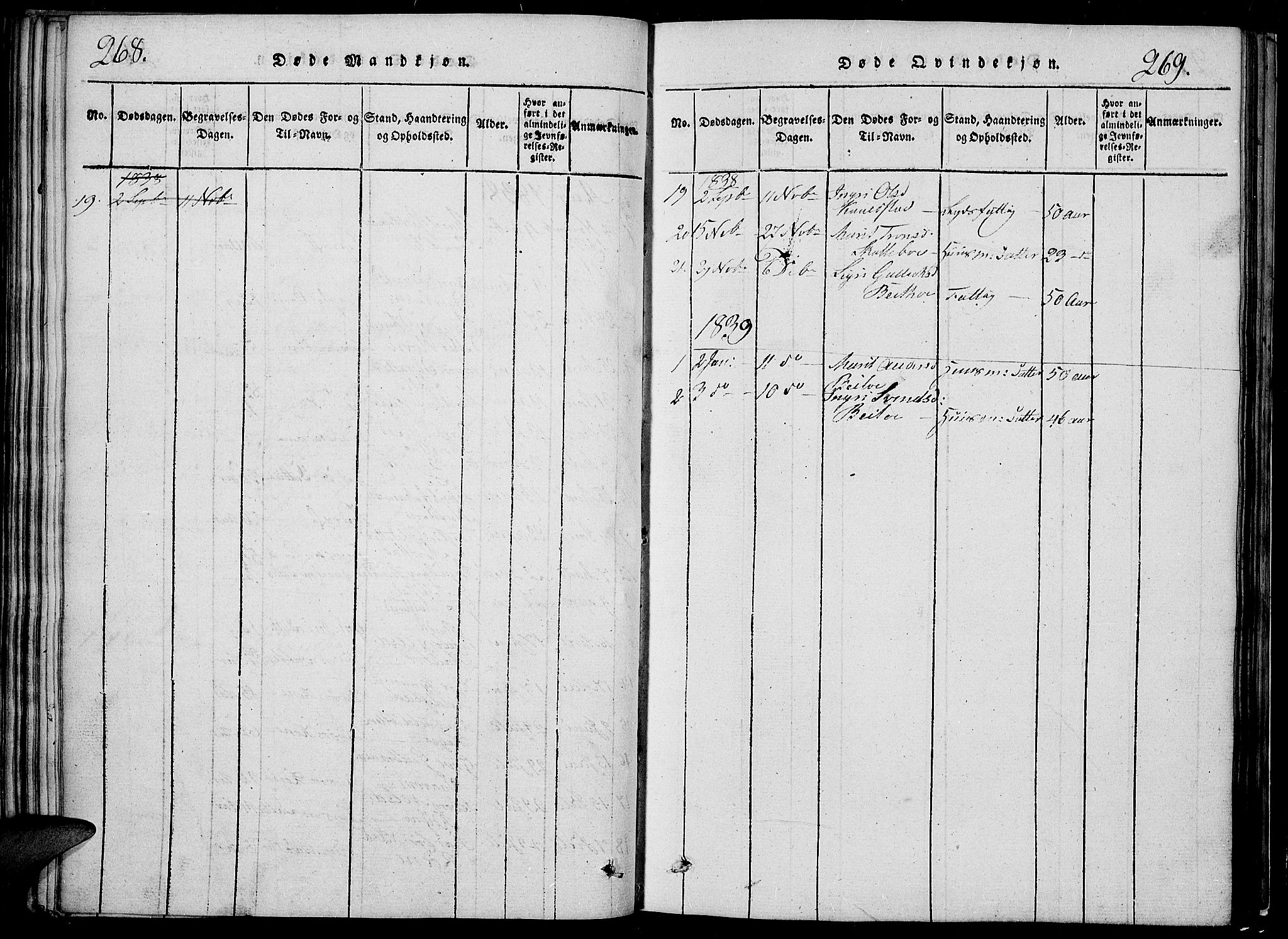 Slidre prestekontor, SAH/PREST-134/H/Ha/Hab/L0002: Parish register (copy) no. 2, 1814-1839, p. 268-269