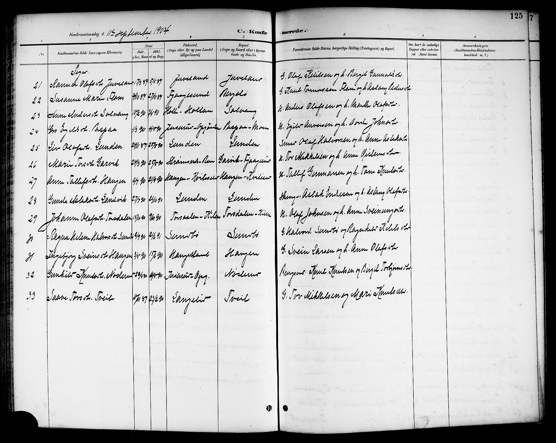 Kviteseid kirkebøker, SAKO/A-276/G/Ga/L0002: Parish register (copy) no. I 2, 1893-1918, p. 125