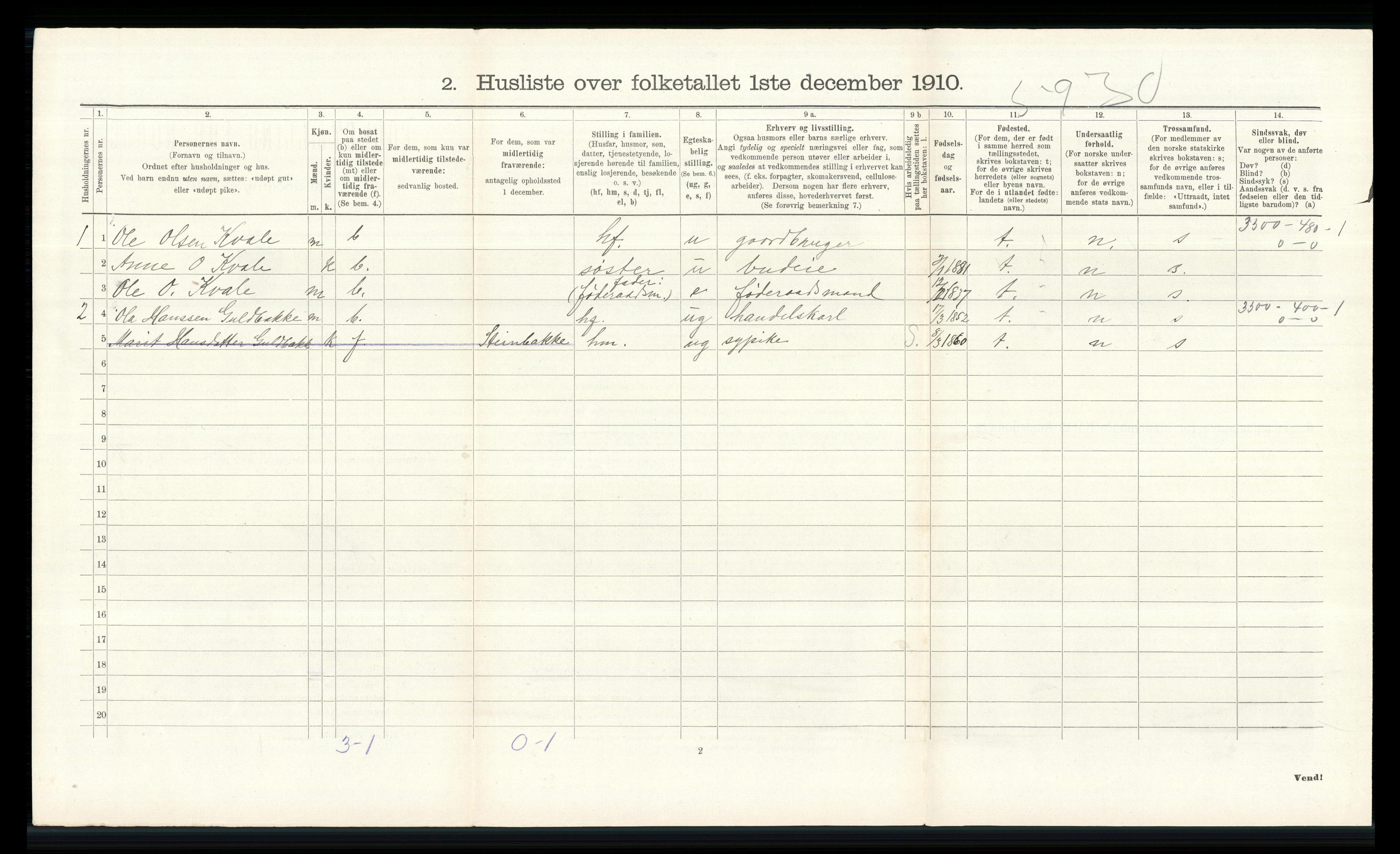 RA, 1910 census for Skjåk, 1910, p. 311