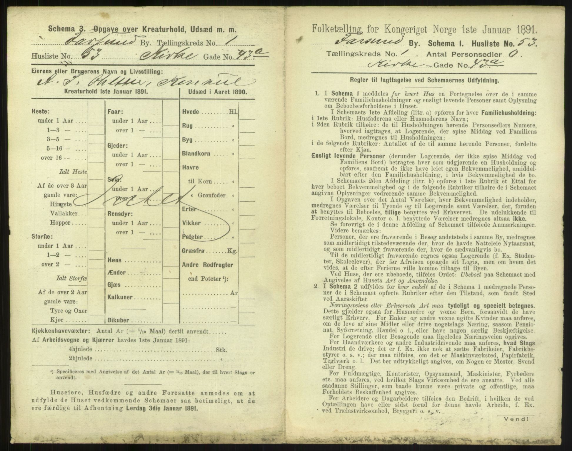 RA, 1891 census for 1003 Farsund, 1891, p. 122