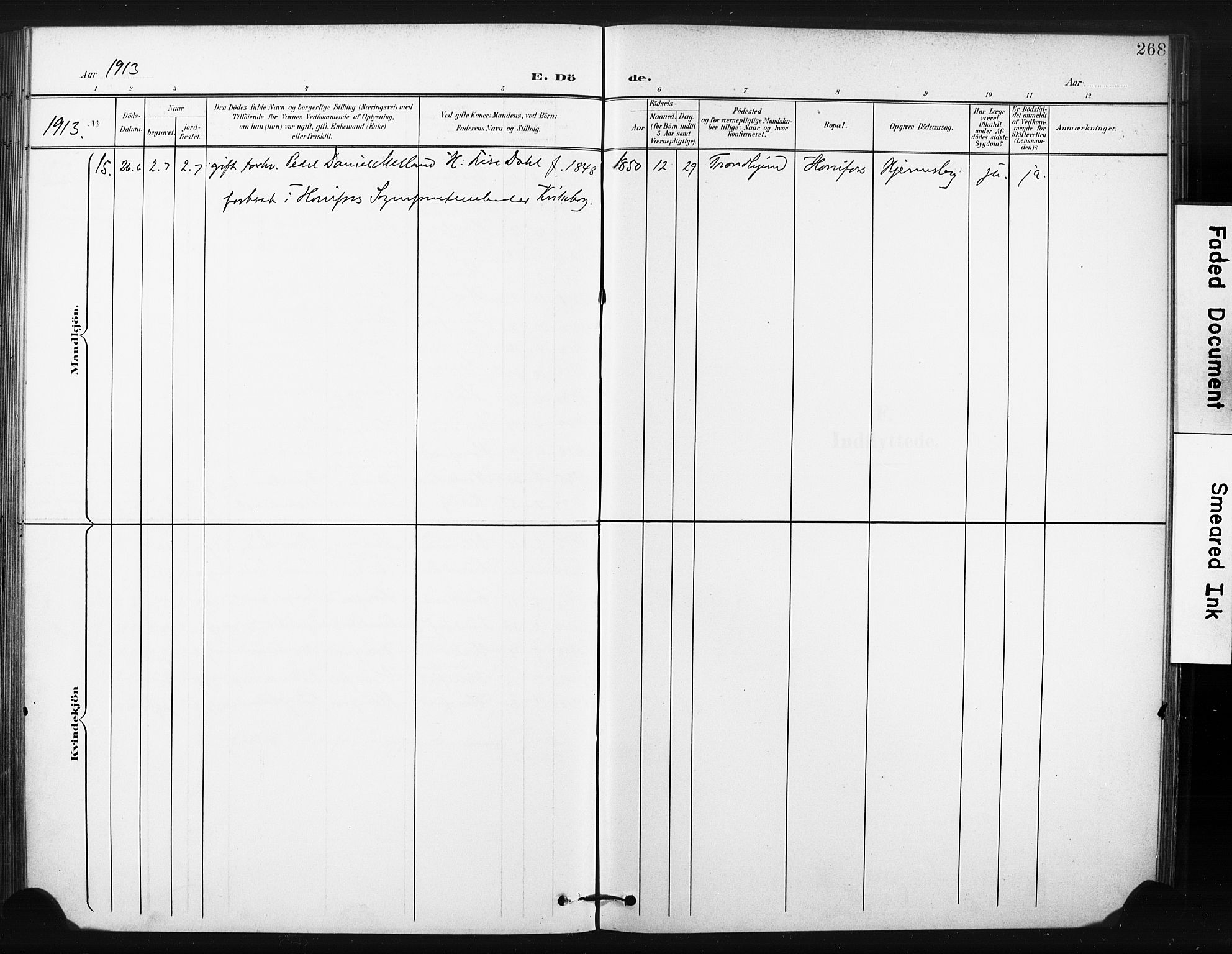 Hønefoss kirkebøker, AV/SAKO-A-609/F/Fa/L0003: Parish register (official) no. 3, 1900-1913, p. 268