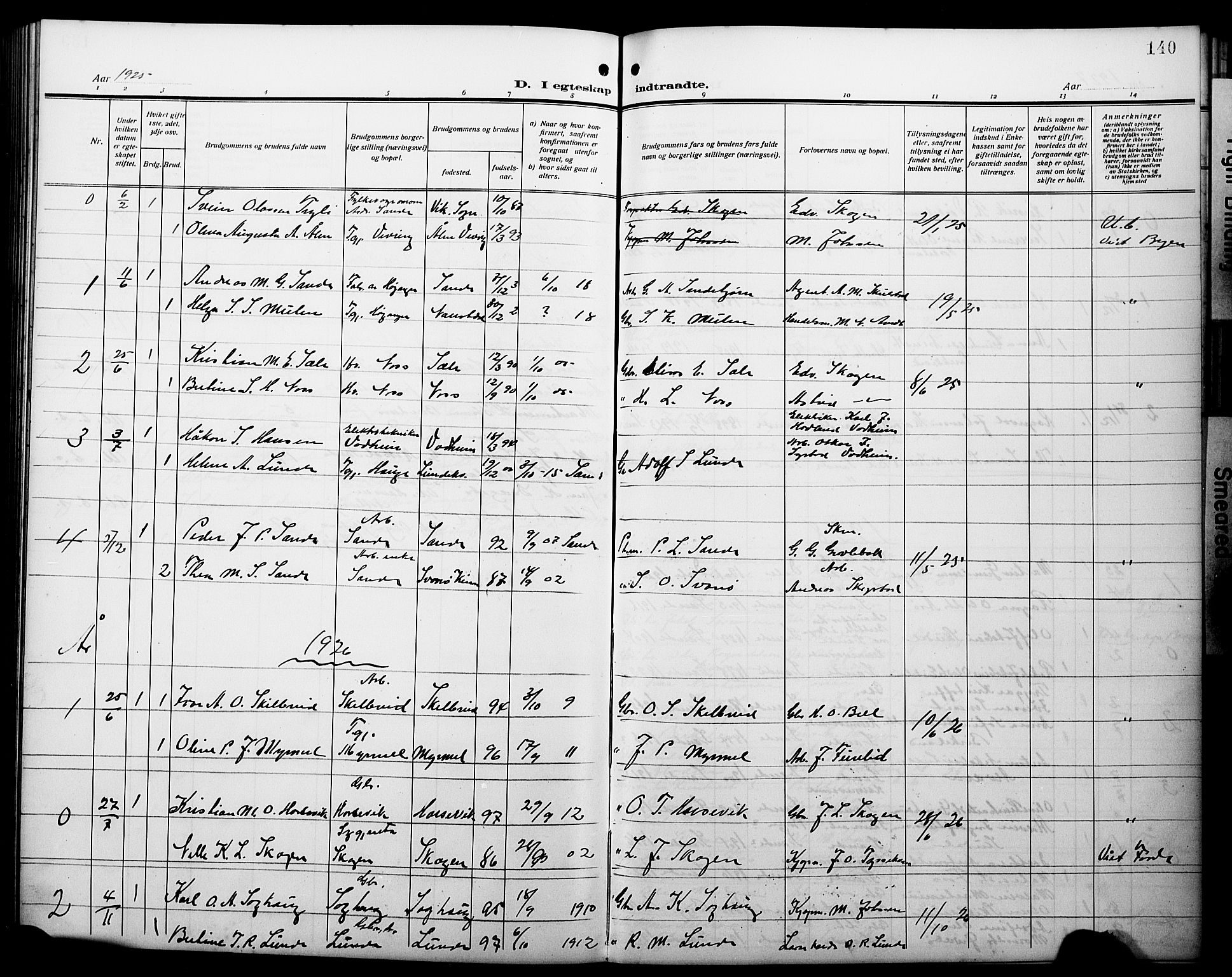 Gaular sokneprestembete, AV/SAB-A-80001/H/Hab: Parish register (copy) no. A 5, 1912-1930, p. 140