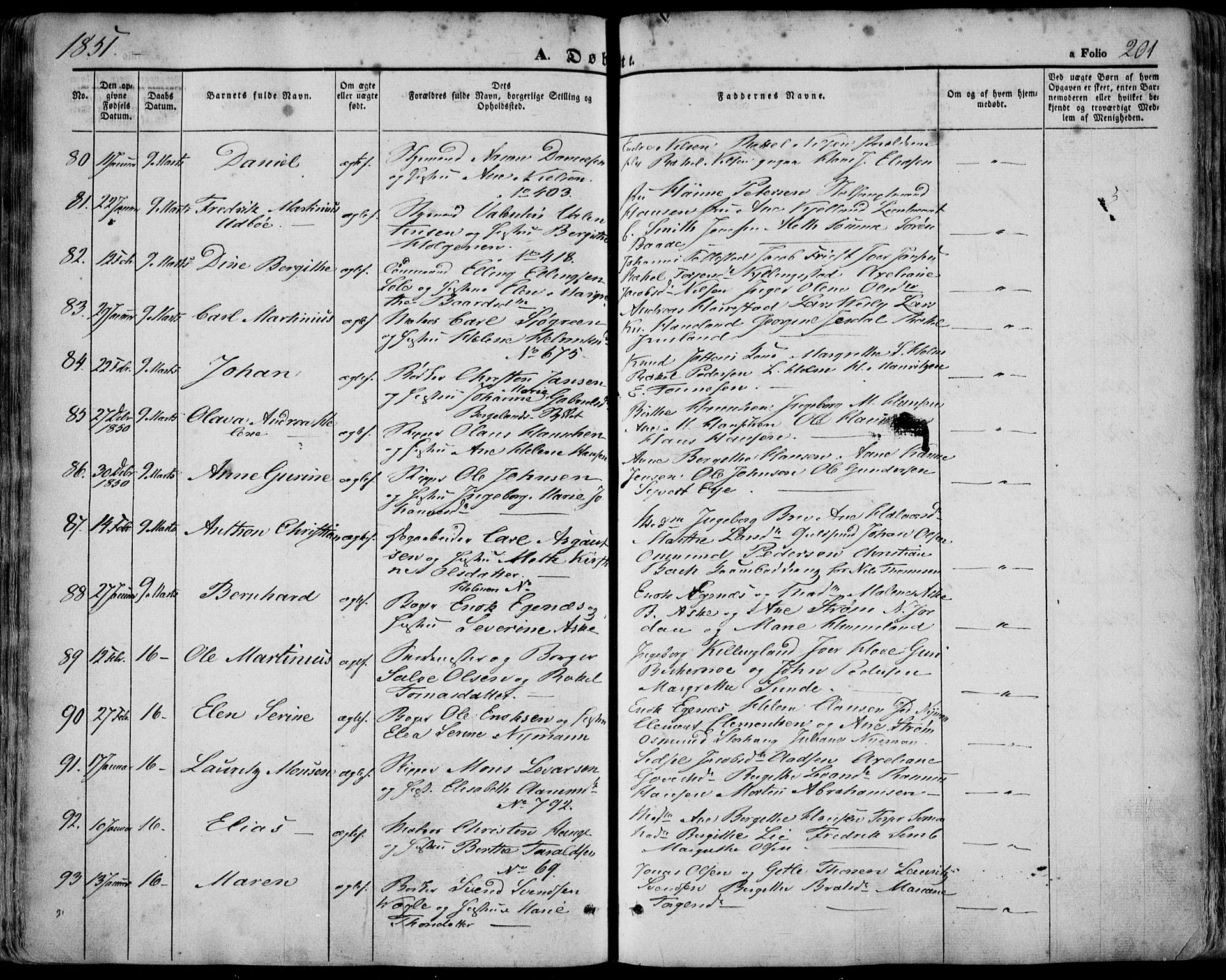 Domkirken sokneprestkontor, AV/SAST-A-101812/001/30/30BA/L0016: Parish register (official) no. A 15, 1844-1854, p. 201