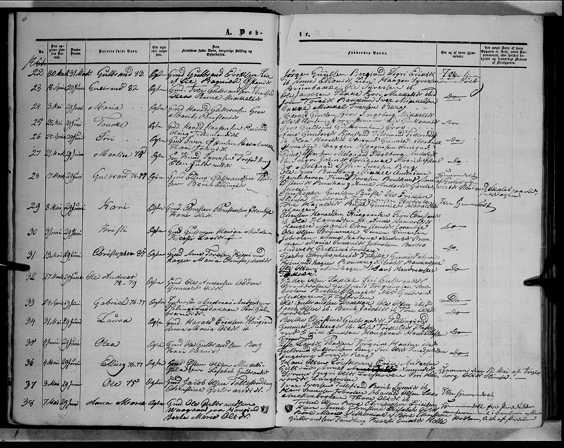 Sør-Aurdal prestekontor, SAH/PREST-128/H/Ha/Haa/L0007: Parish register (official) no. 7, 1849-1876, p. 6