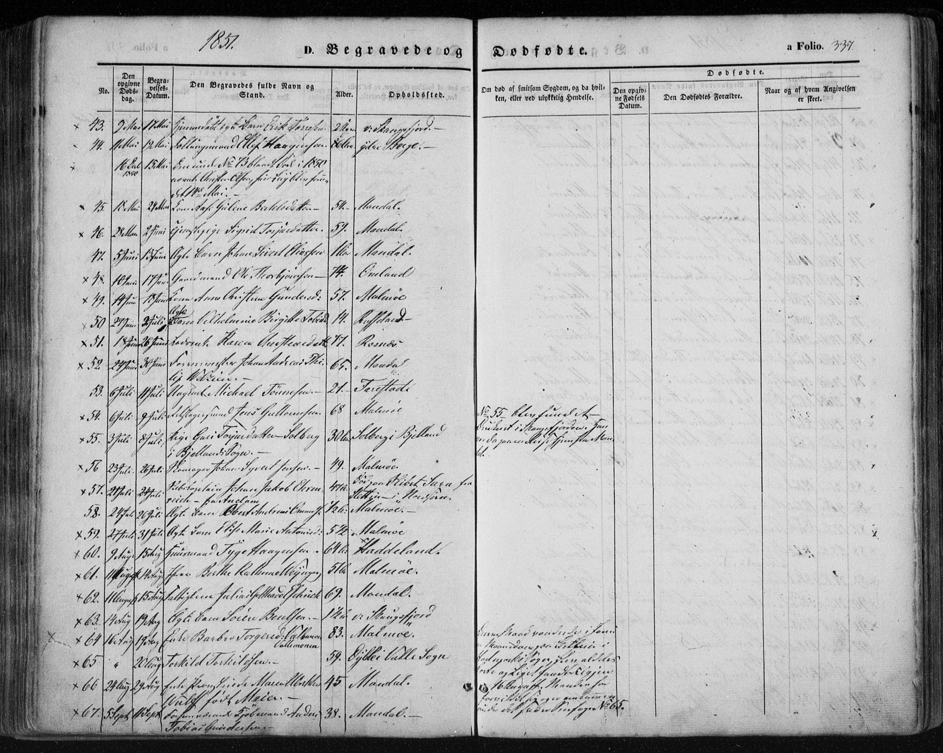 Mandal sokneprestkontor, AV/SAK-1111-0030/F/Fa/Faa/L0013: Parish register (official) no. A 13, 1847-1859, p. 337