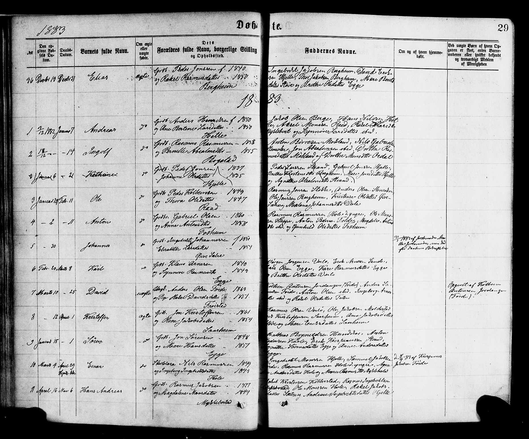 Gloppen sokneprestembete, SAB/A-80101/H/Haa/Haac/L0001: Parish register (official) no. C 1, 1871-1886, p. 29