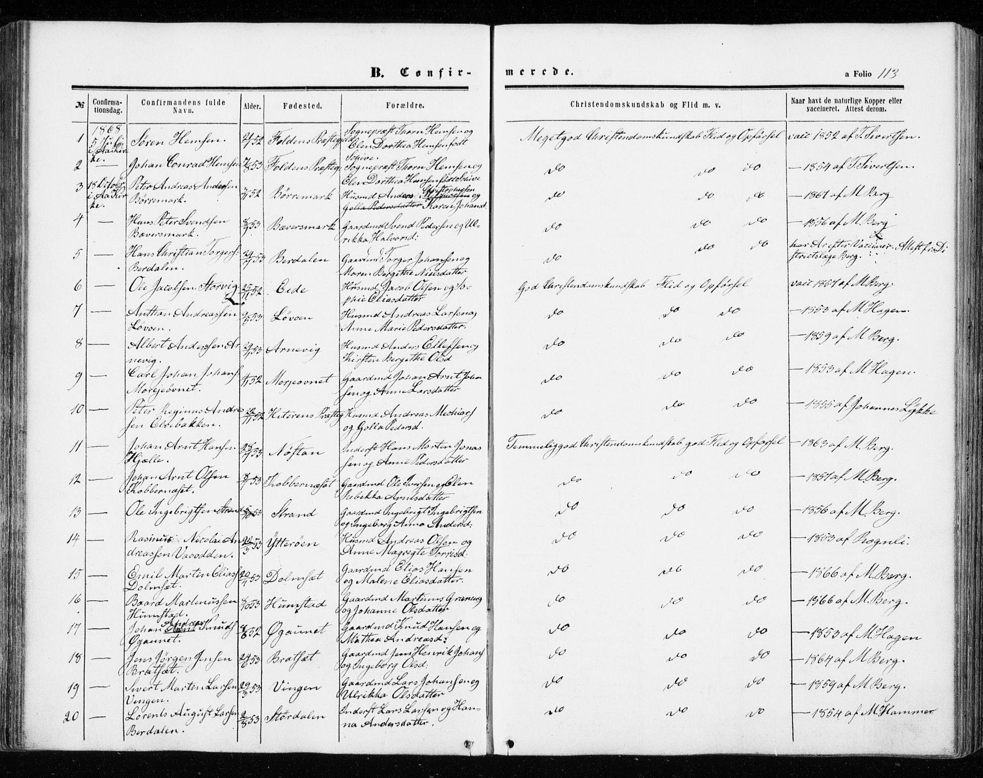 Ministerialprotokoller, klokkerbøker og fødselsregistre - Sør-Trøndelag, SAT/A-1456/655/L0678: Parish register (official) no. 655A07, 1861-1873, p. 113
