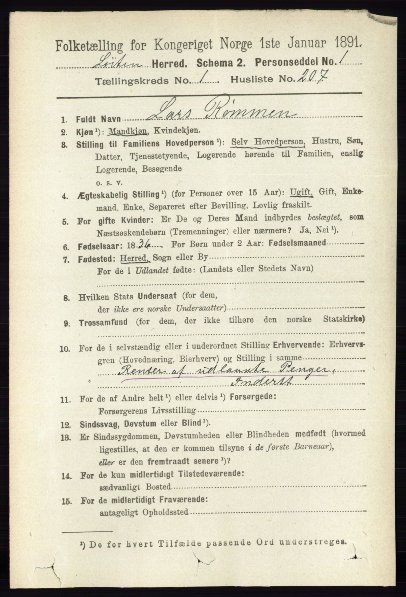 RA, 1891 census for 0415 Løten, 1891, p. 1366