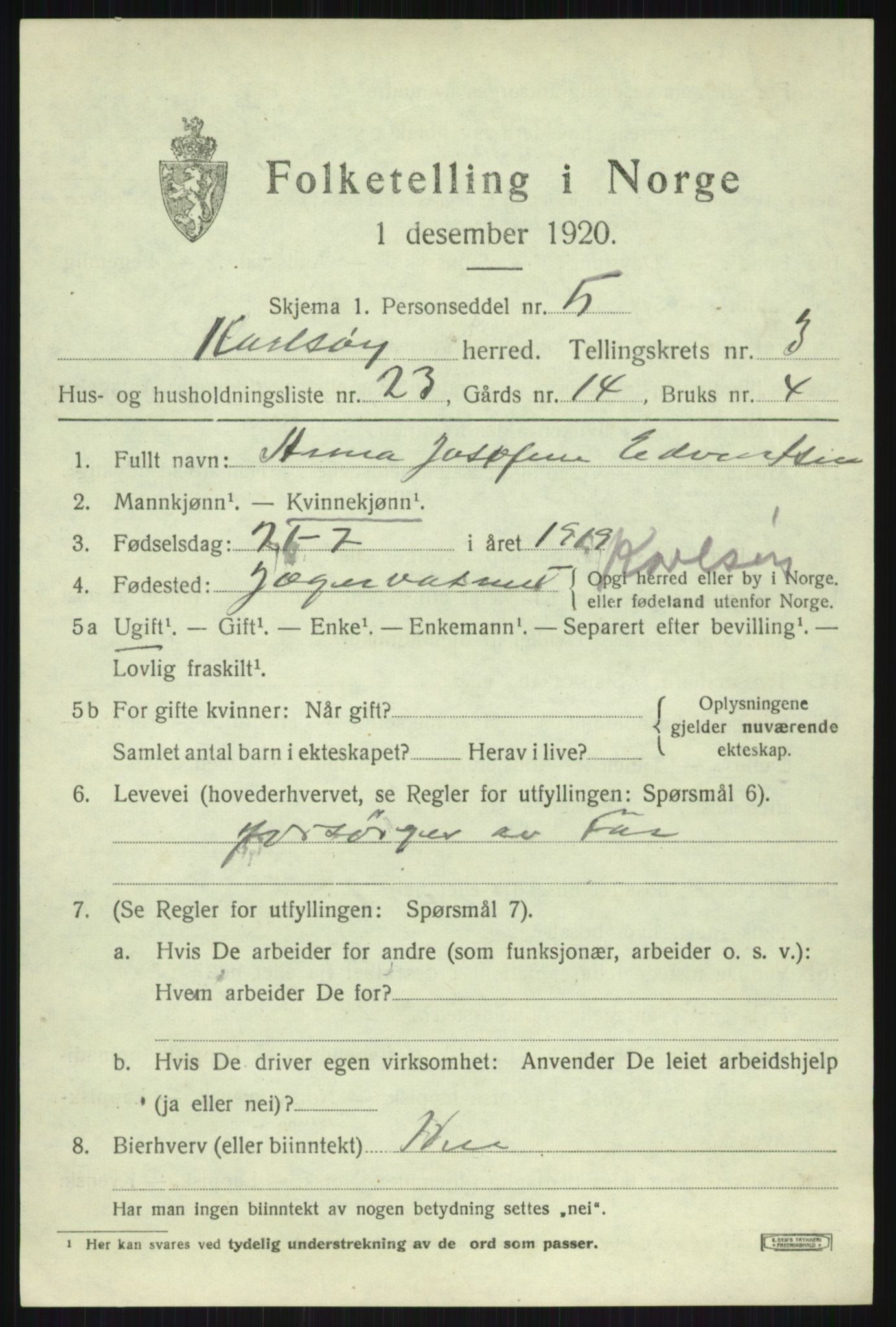 SATØ, 1920 census for Karlsøy, 1920, p. 2006