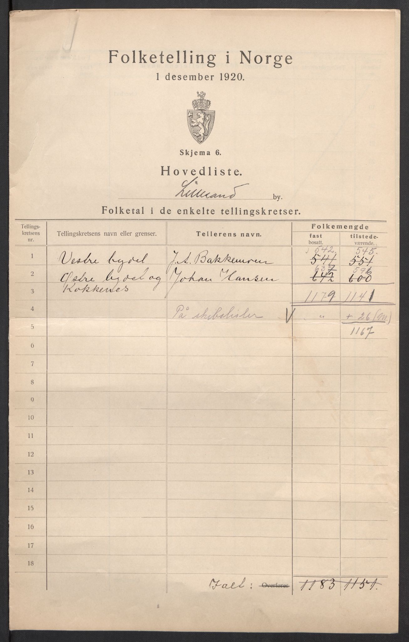 SAK, 1920 census for Lillesand, 1920, p. 3