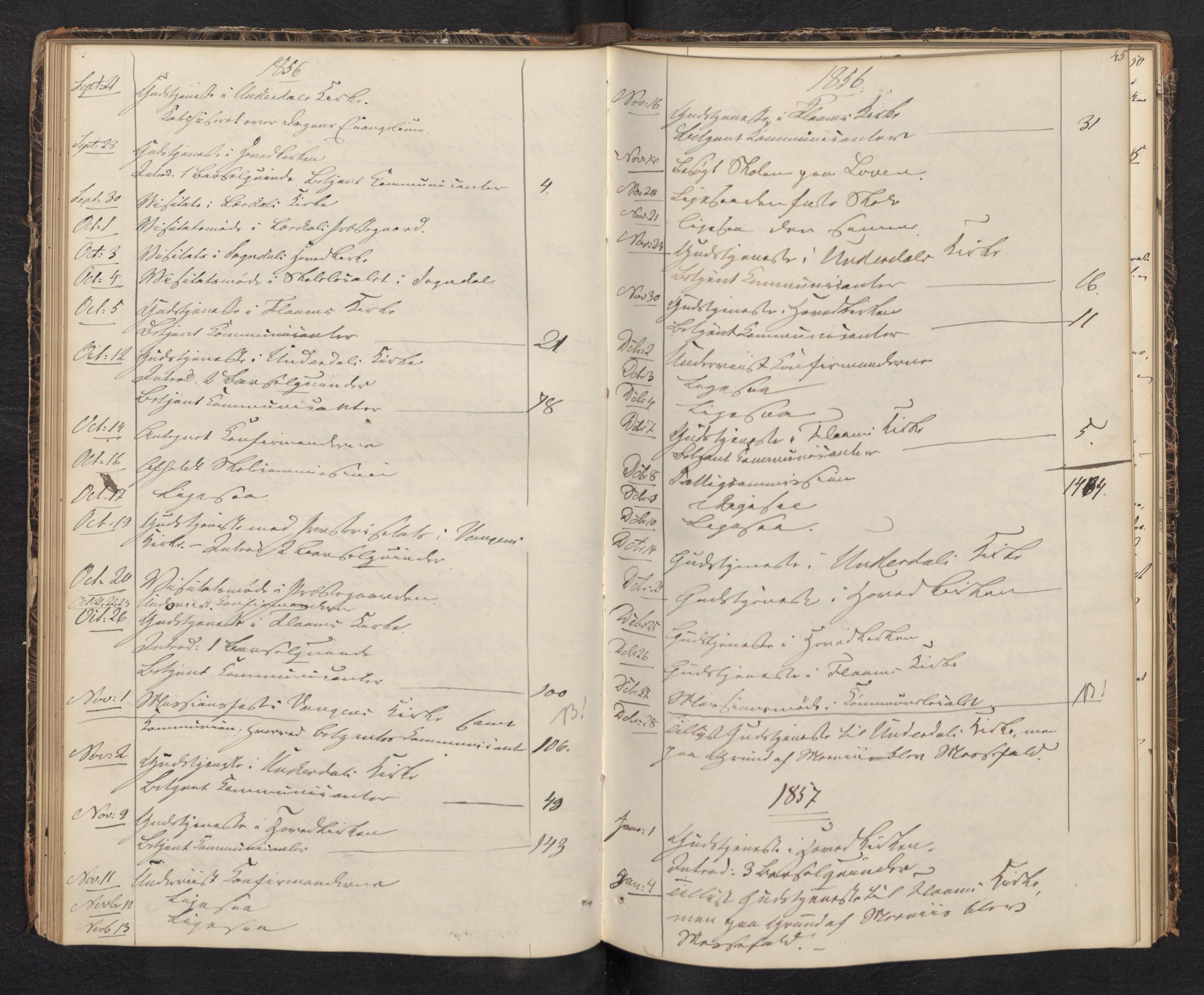Aurland sokneprestembete, SAB/A-99937/H/Ha/Haf: Diary records no. F 0, 1844-1876, p. 44b-45a