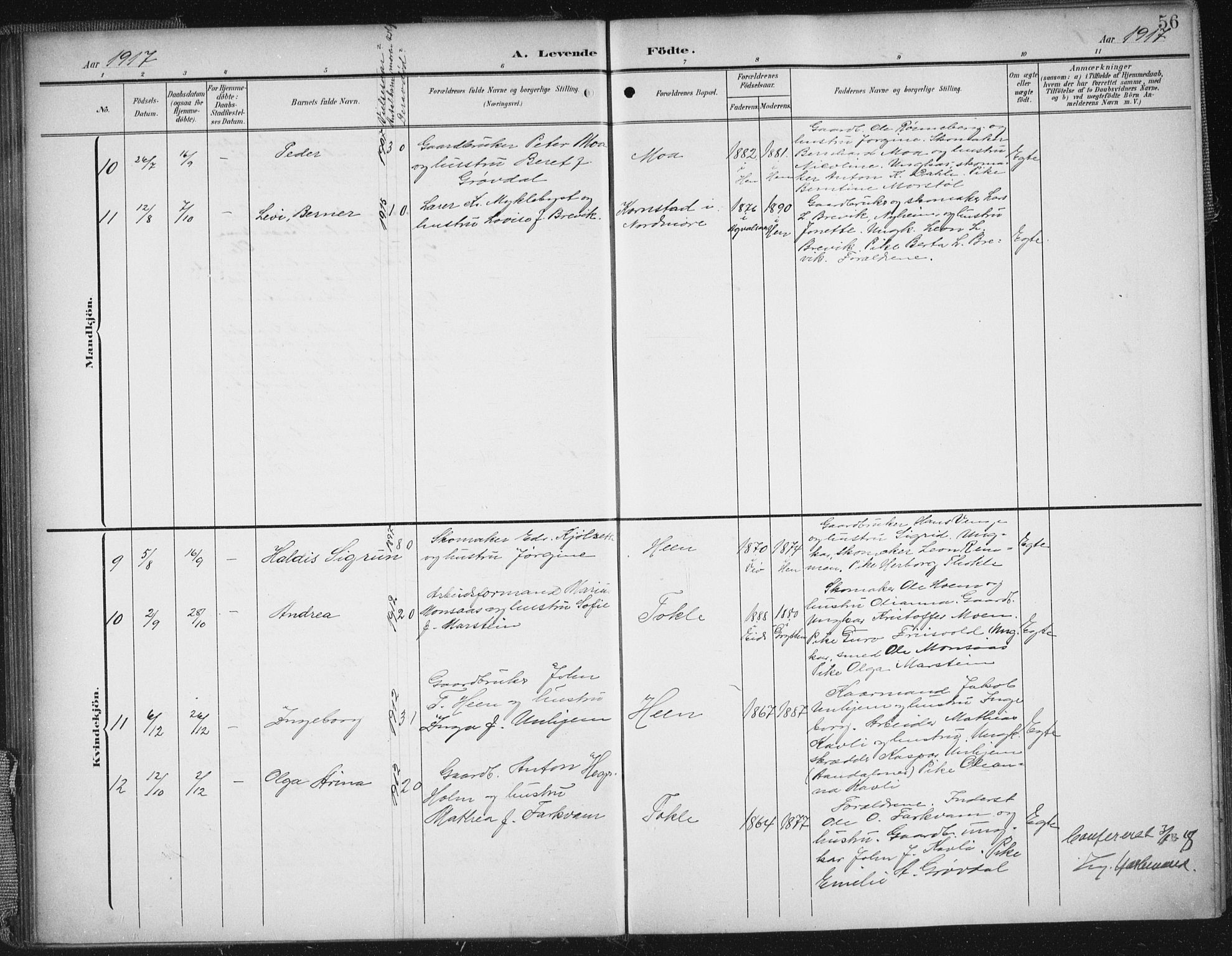 Ministerialprotokoller, klokkerbøker og fødselsregistre - Møre og Romsdal, SAT/A-1454/545/L0589: Parish register (copy) no. 545C03, 1902-1937, p. 56