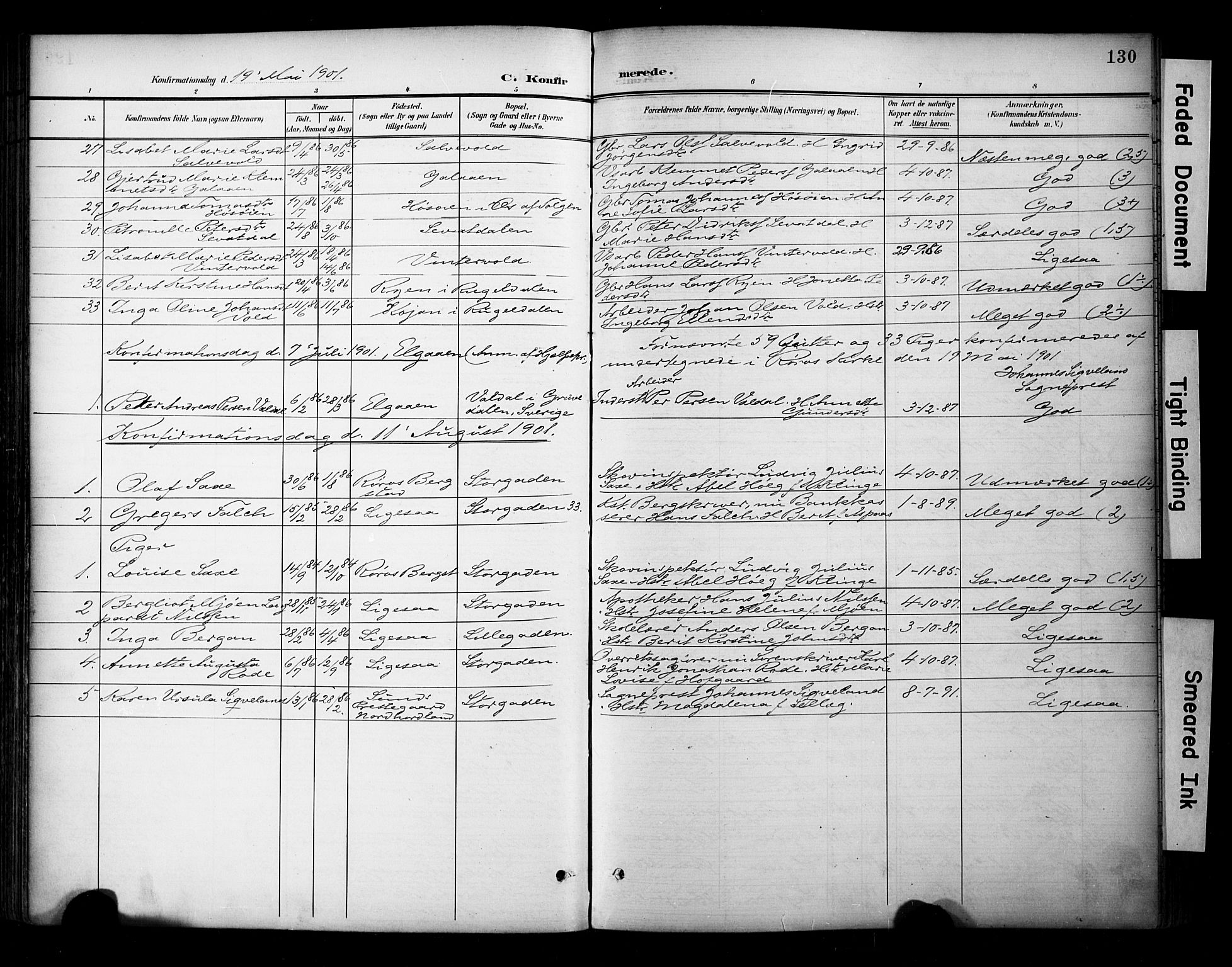 Ministerialprotokoller, klokkerbøker og fødselsregistre - Sør-Trøndelag, SAT/A-1456/681/L0936: Parish register (official) no. 681A14, 1899-1908, p. 130