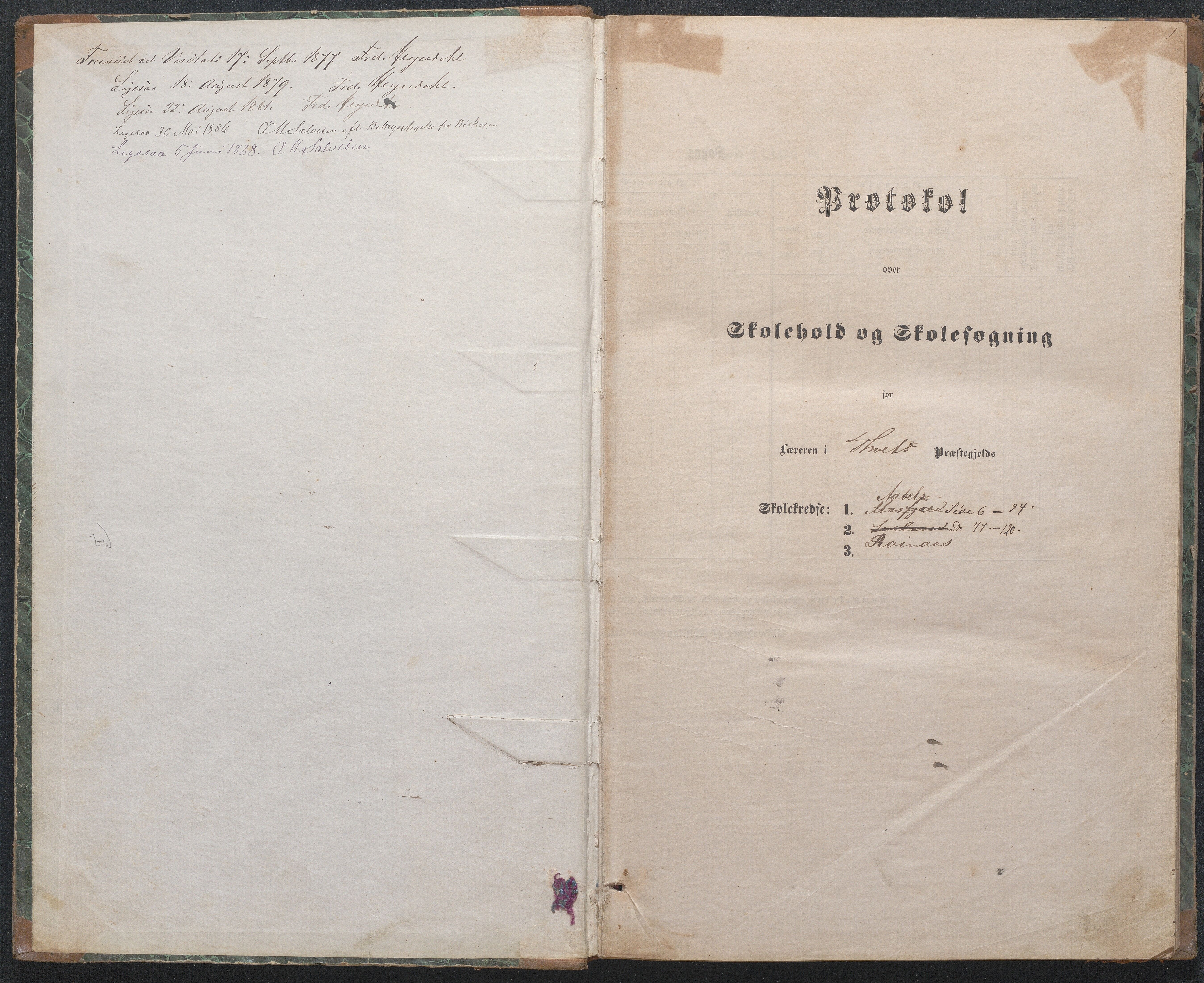 Birkenes kommune, Åbål, Svaland og Røynås skolekretser, AAKS/KA0928-550h_91/F02/L0001: Skoleprotokoll Åbål, Svaland og Røynås, 1868-1890, p. 1