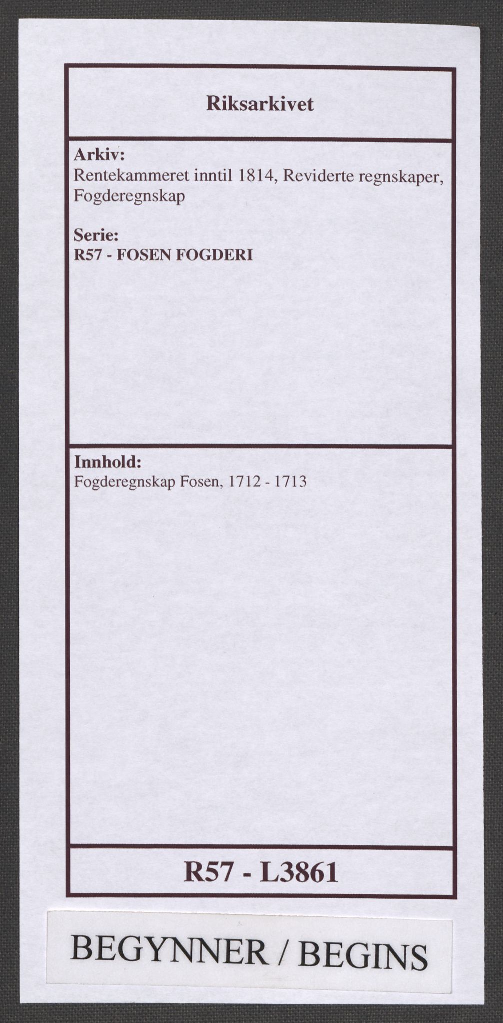 Rentekammeret inntil 1814, Reviderte regnskaper, Fogderegnskap, AV/RA-EA-4092/R57/L3861: Fogderegnskap Fosen, 1712-1713, p. 1