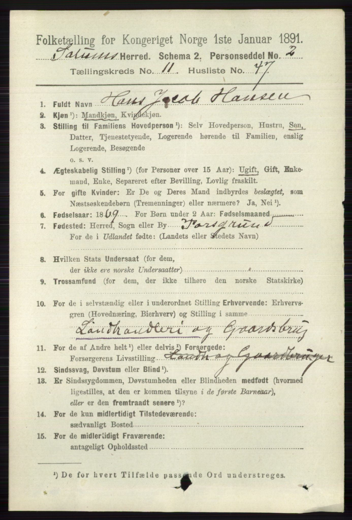 RA, 1891 census for 0818 Solum, 1891, p. 5540