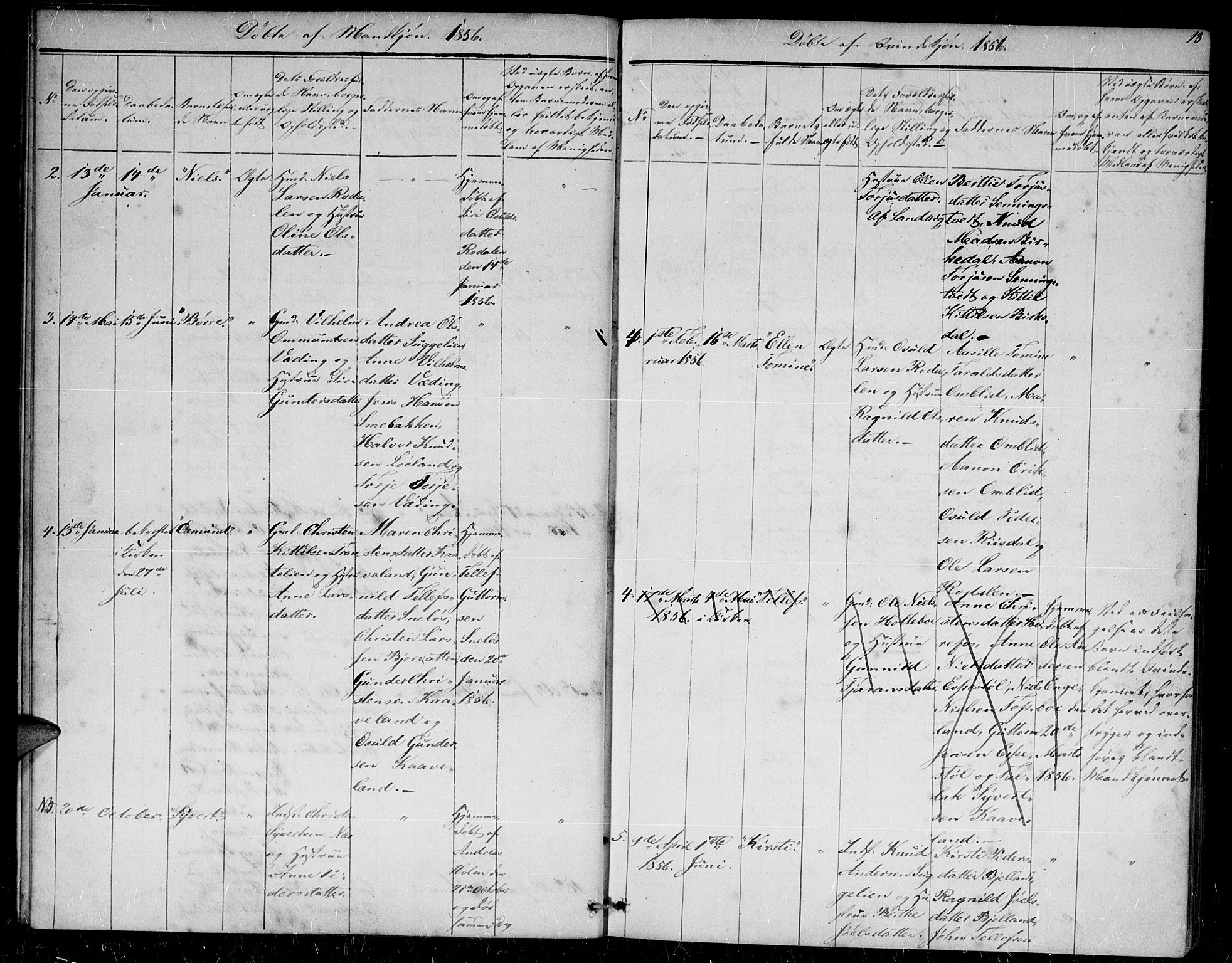 Herefoss sokneprestkontor, SAK/1111-0019/F/Fb/Fba/L0001: Parish register (copy) no. B 1, 1851-1868, p. 13