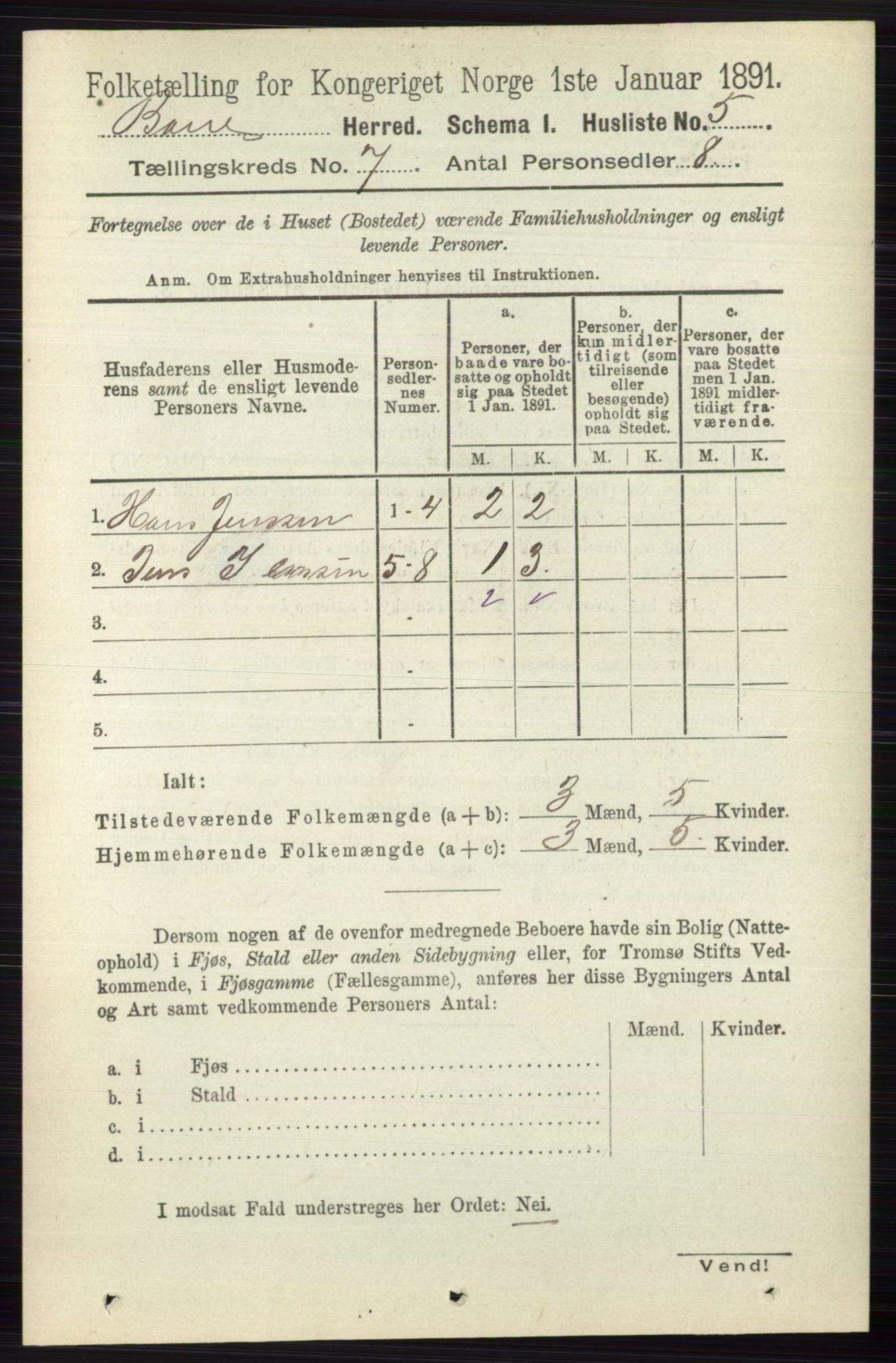 RA, 1891 census for 0717 Borre, 1891, p. 3141