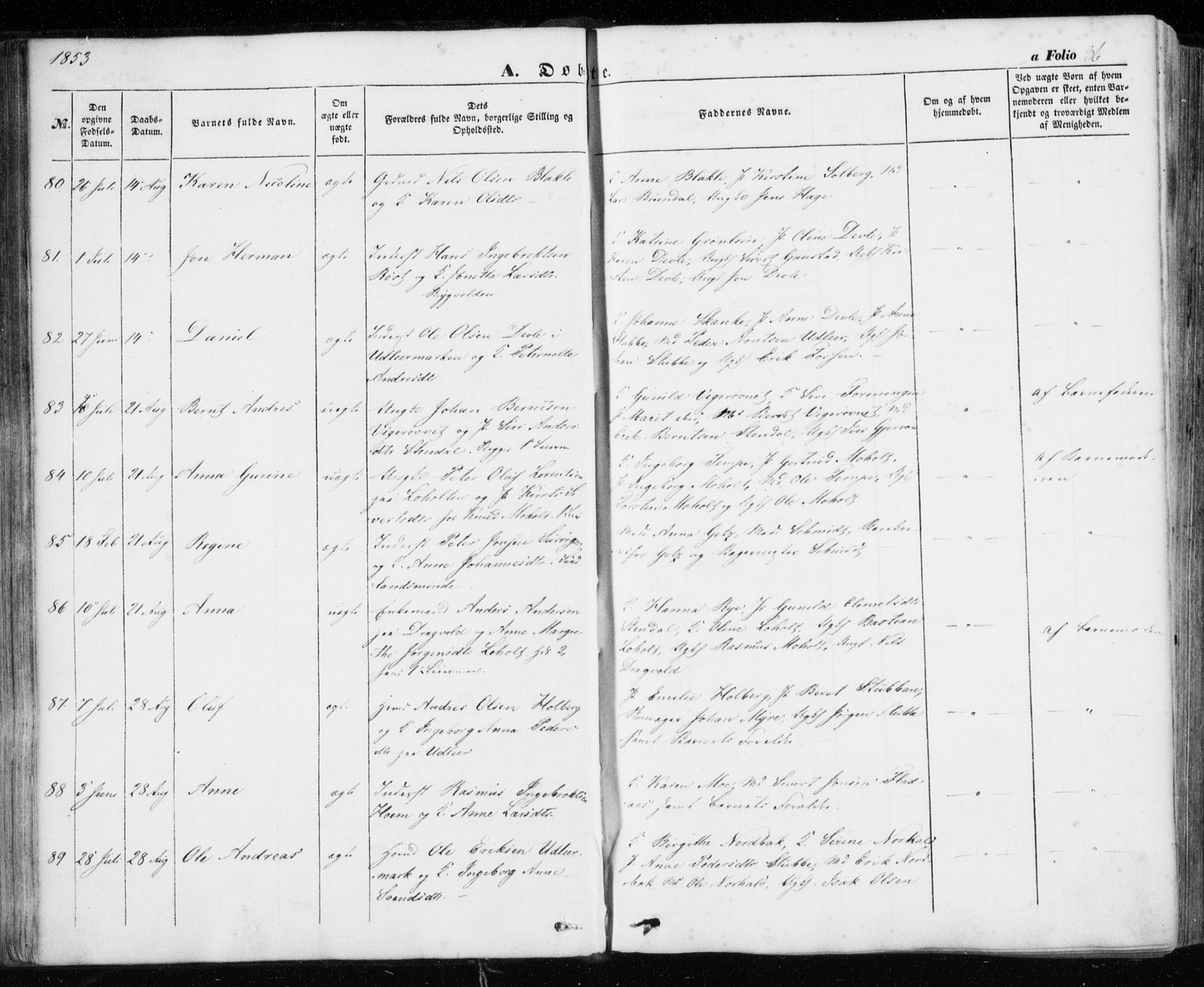 Ministerialprotokoller, klokkerbøker og fødselsregistre - Sør-Trøndelag, SAT/A-1456/606/L0291: Parish register (official) no. 606A06, 1848-1856, p. 86
