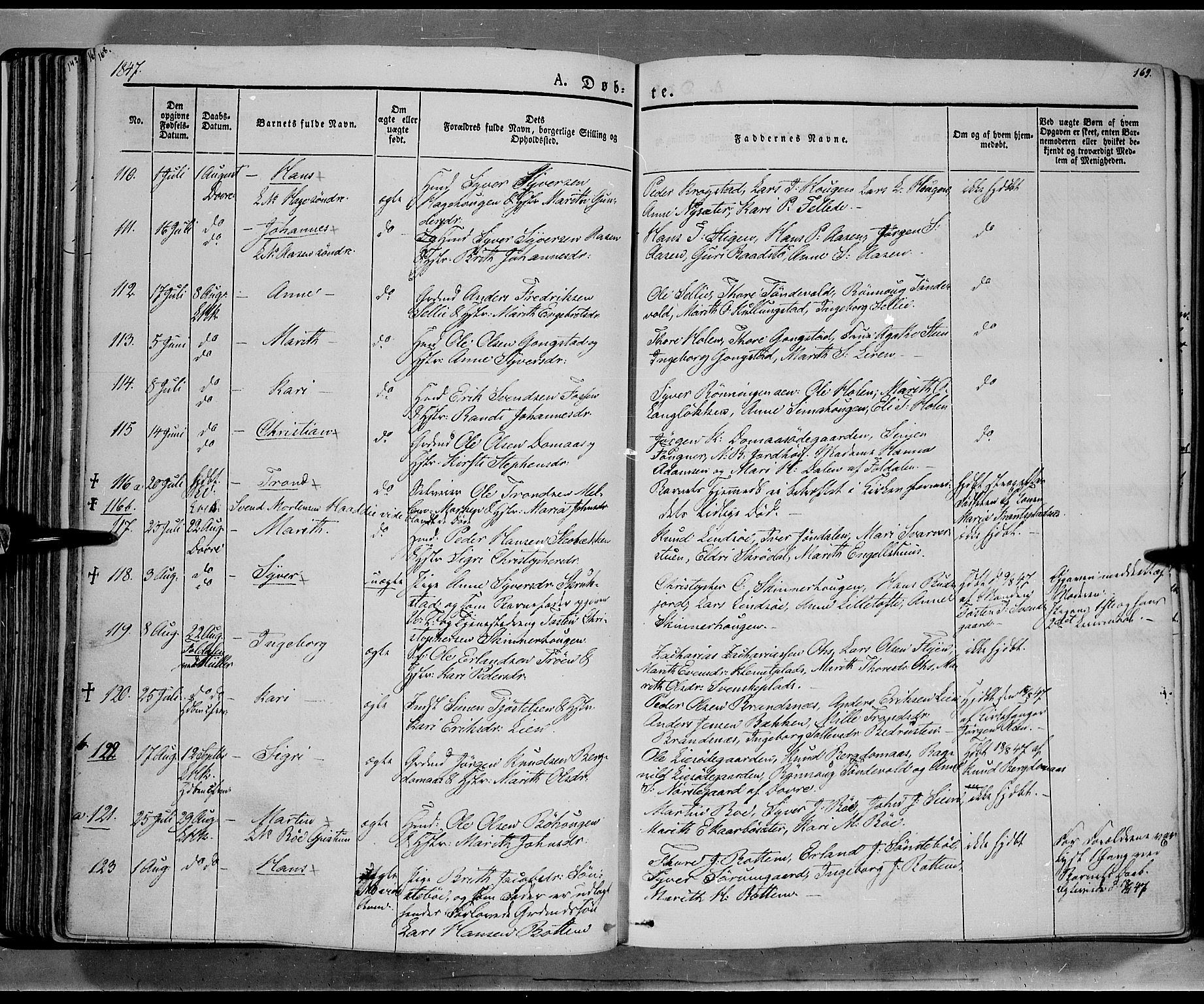 Lesja prestekontor, SAH/PREST-068/H/Ha/Haa/L0006: Parish register (official) no. 6A, 1843-1854, p. 168-169