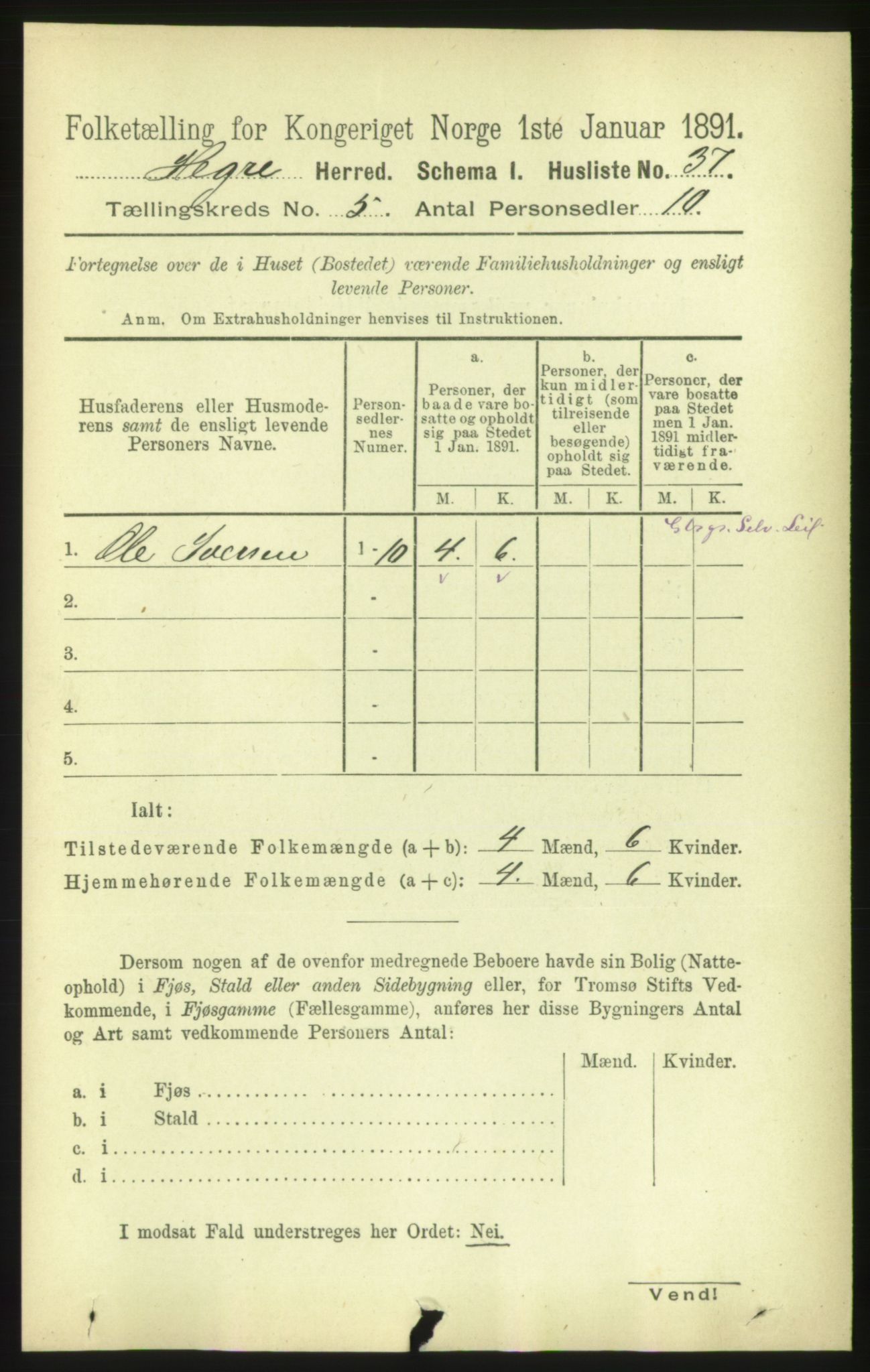RA, 1891 census for 1712 Hegra, 1891, p. 1994