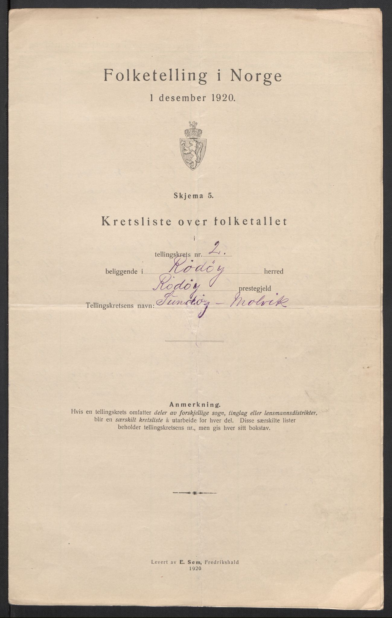 SAT, 1920 census for Rødøy, 1920, p. 9