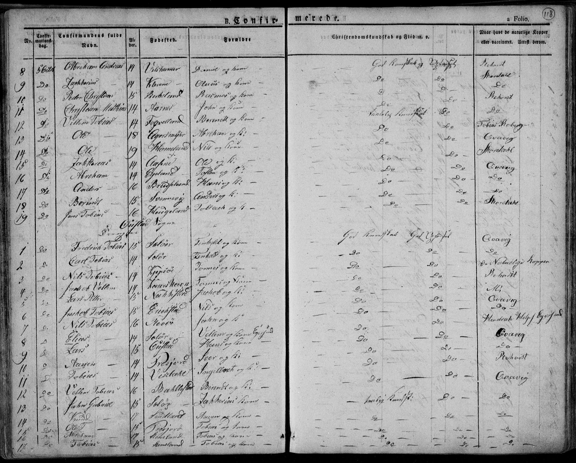 Lyngdal sokneprestkontor, AV/SAK-1111-0029/F/Fa/Fac/L0007: Parish register (official) no. A 7, 1825-1838, p. 118