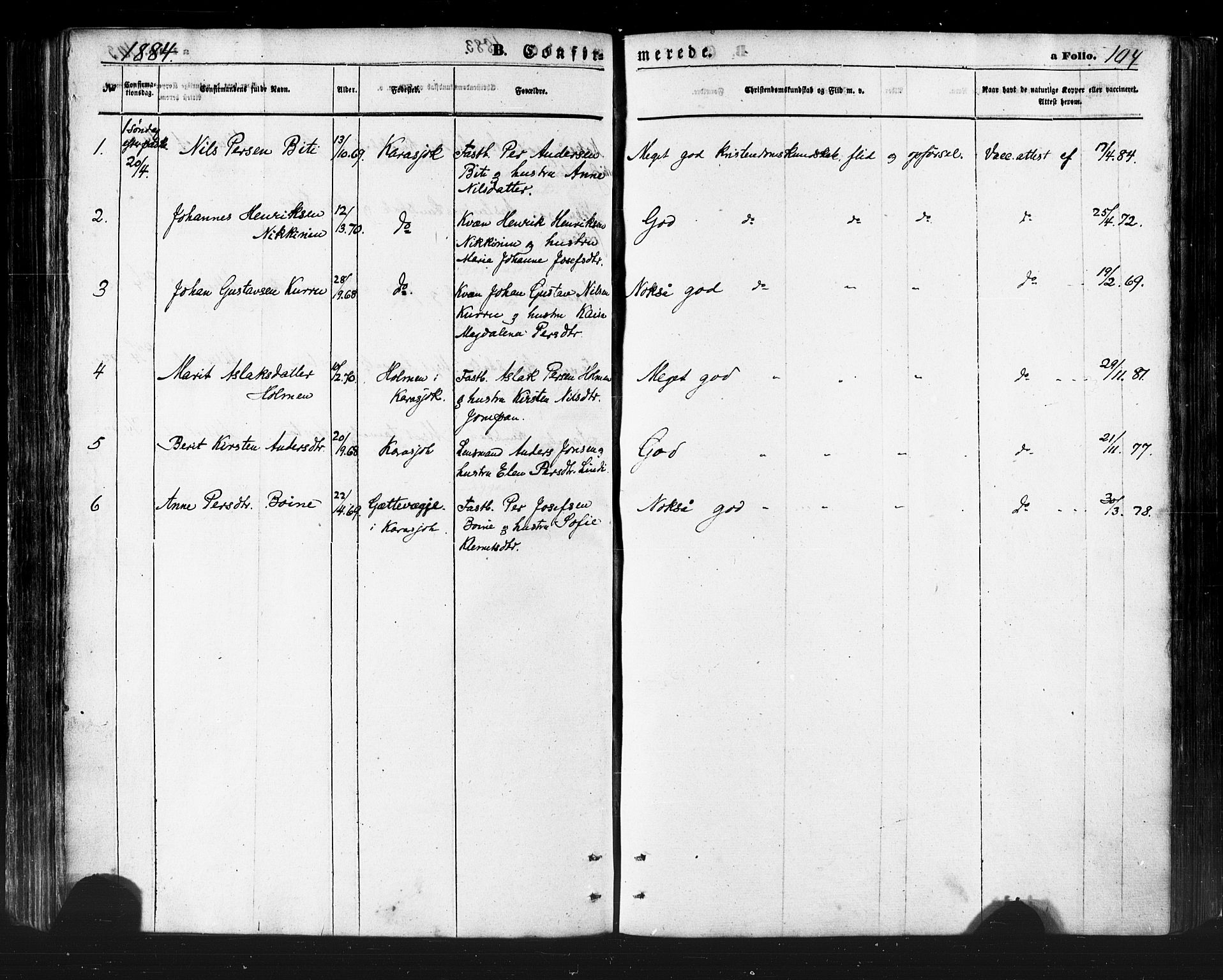 Karasjok sokneprestkontor, SATØ/S-1352/H/Ha/L0001kirke: Parish register (official) no. 1, 1872-1884, p. 104
