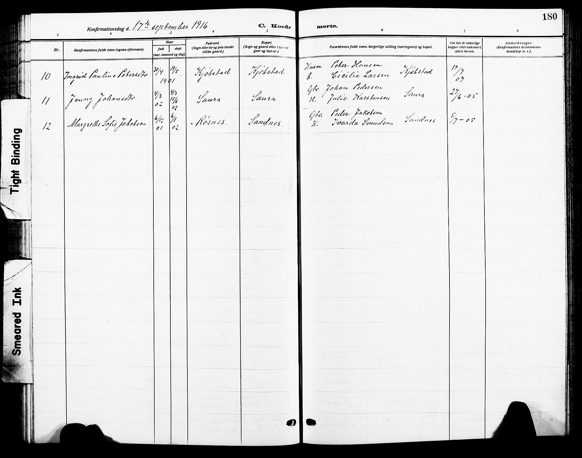 Ministerialprotokoller, klokkerbøker og fødselsregistre - Nordland, AV/SAT-A-1459/805/L0110: Parish register (copy) no. 805C06, 1909-1924, p. 180