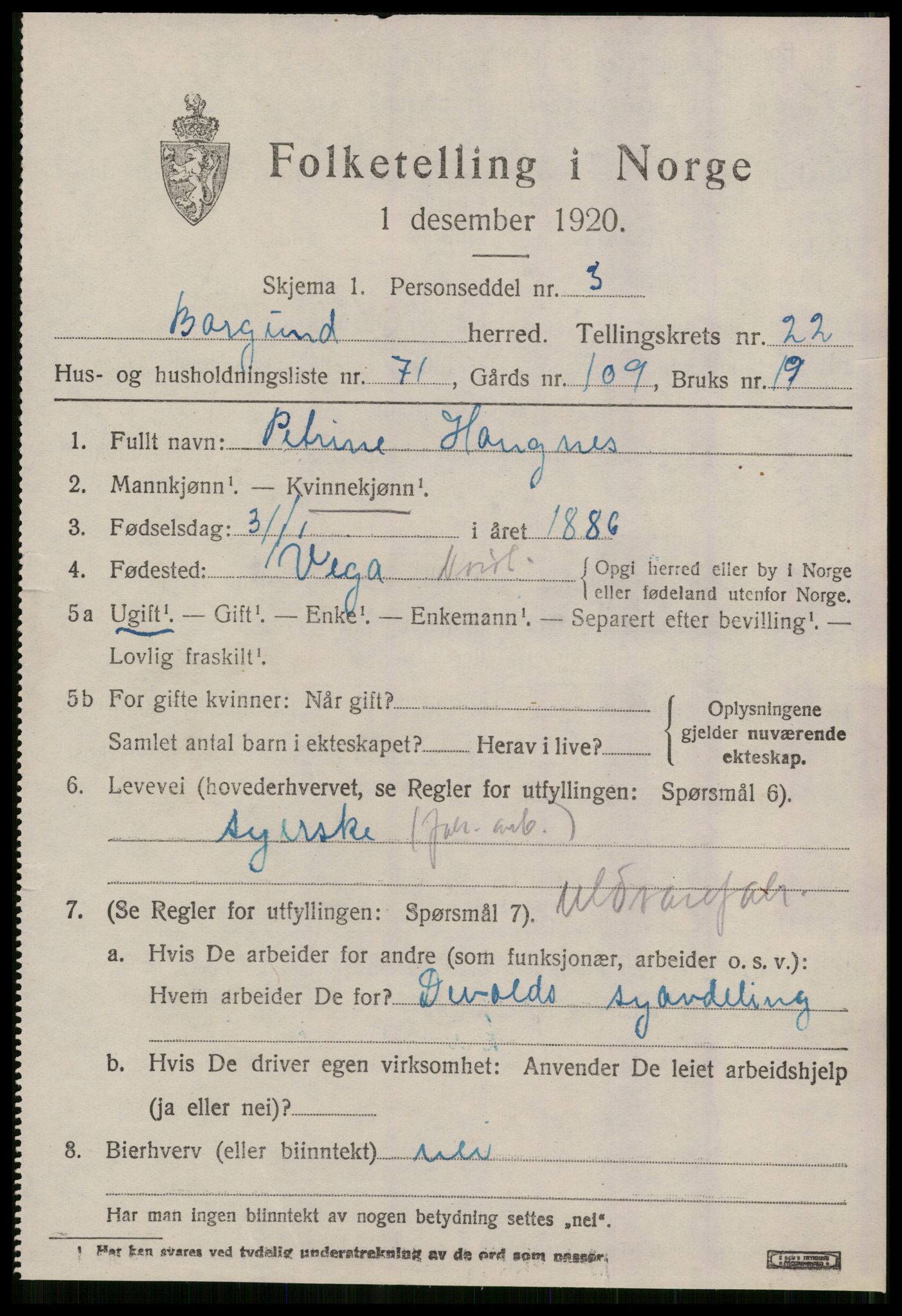 SAT, 1920 census for Borgund, 1920, p. 16332