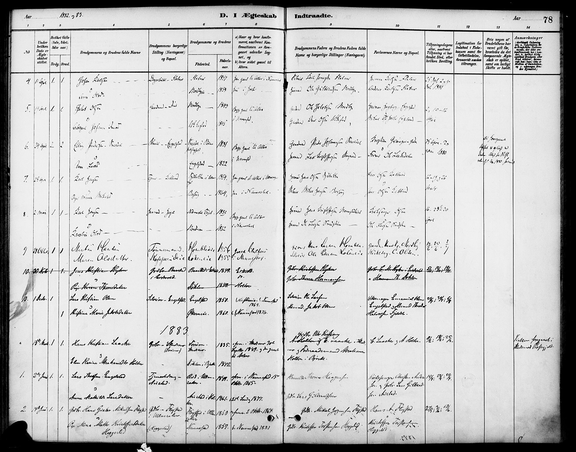Nannestad prestekontor Kirkebøker, SAO/A-10414a/F/Fa/L0014: Parish register (official) no. I 14, 1881-1890, p. 78