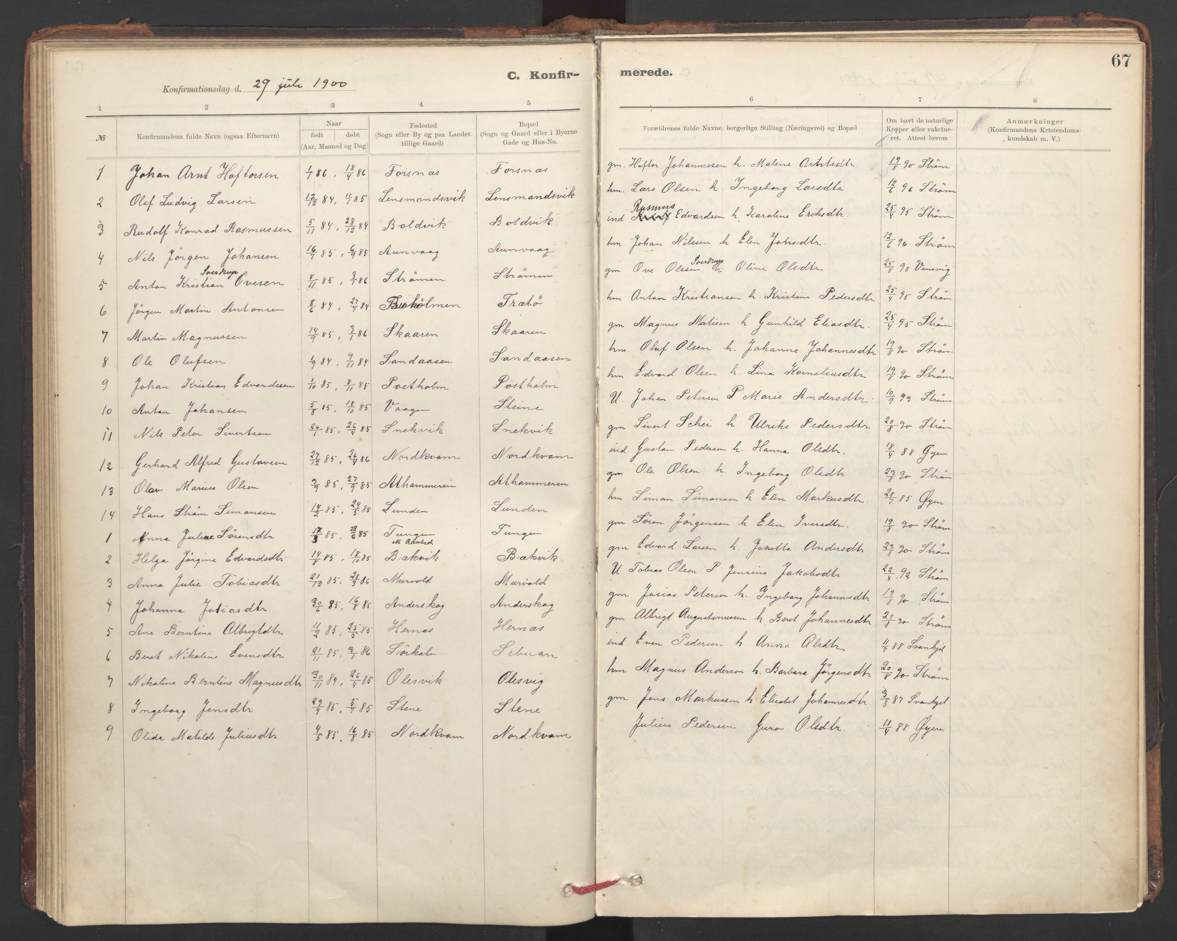 Ministerialprotokoller, klokkerbøker og fødselsregistre - Sør-Trøndelag, SAT/A-1456/635/L0552: Parish register (official) no. 635A02, 1899-1919, p. 67
