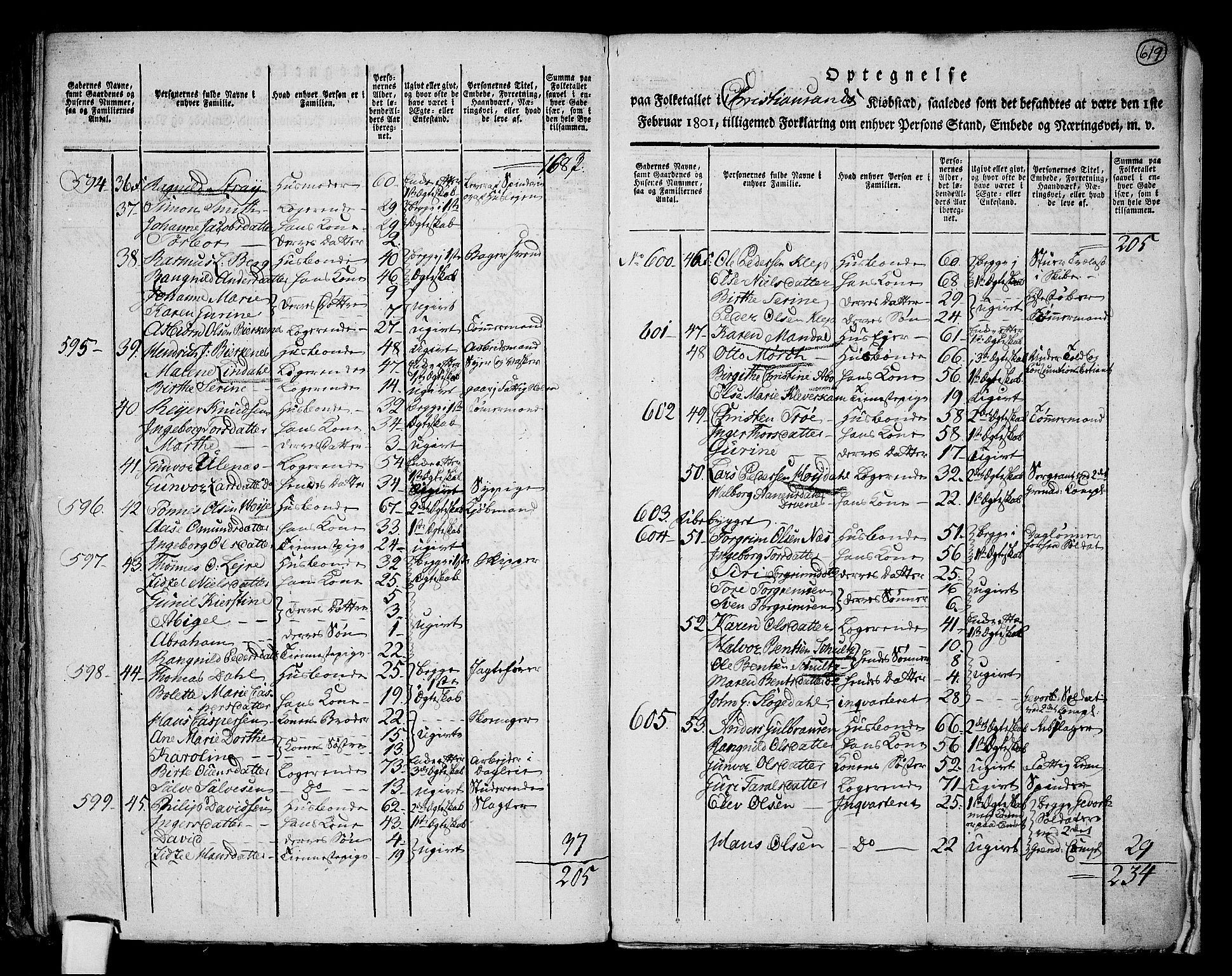 RA, 1801 census for 1001P Kristiansand, 1801, p. 618b-619a