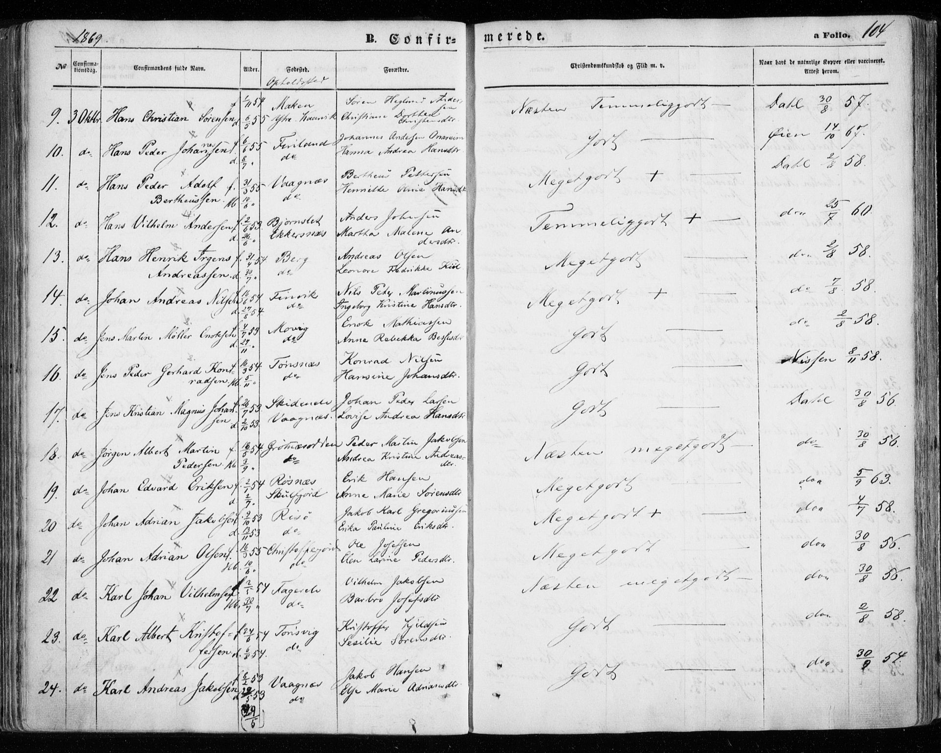 Tromsøysund sokneprestkontor, AV/SATØ-S-1304/G/Ga/L0002kirke: Parish register (official) no. 2, 1867-1875, p. 104