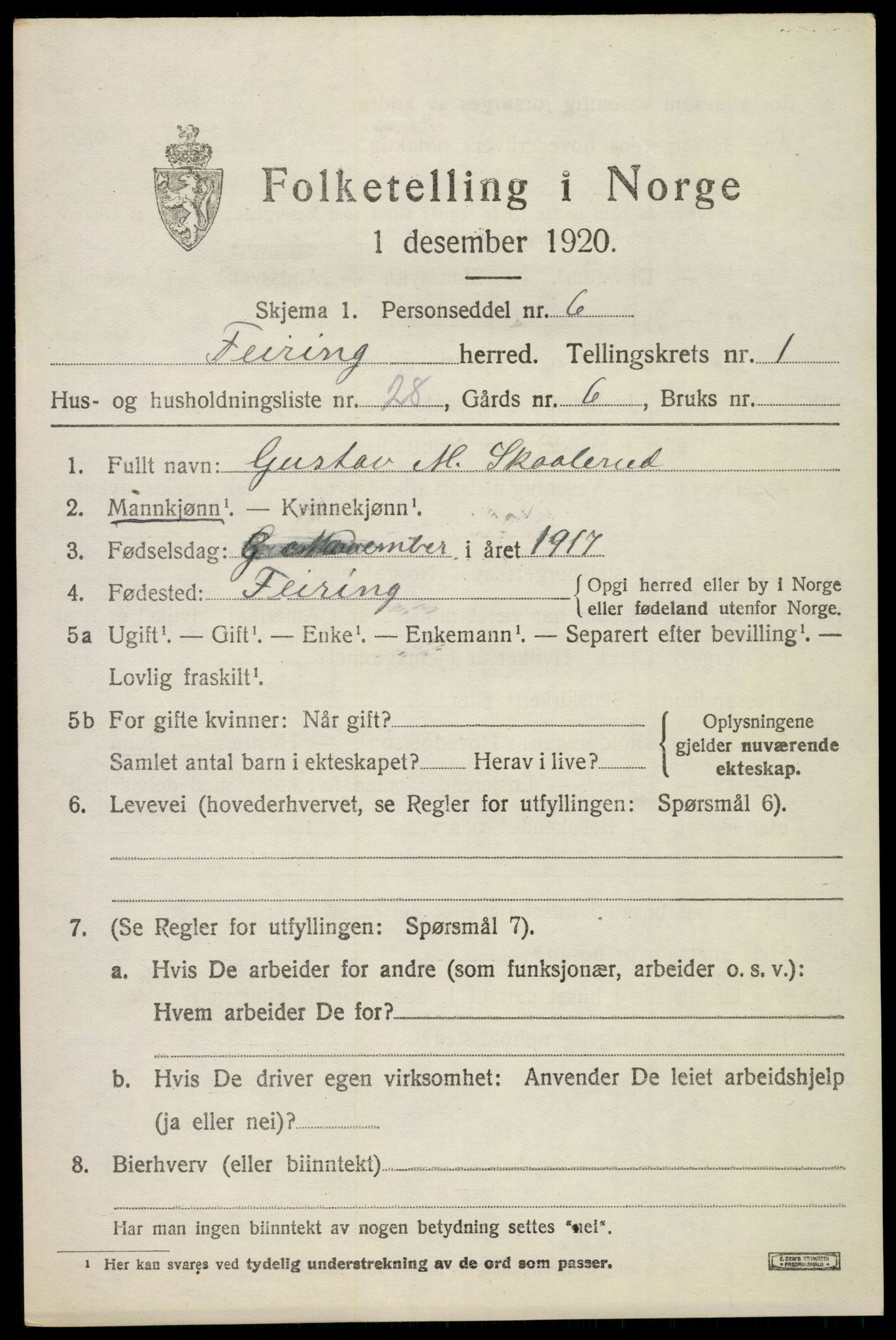 SAO, 1920 census for Feiring, 1920, p. 758