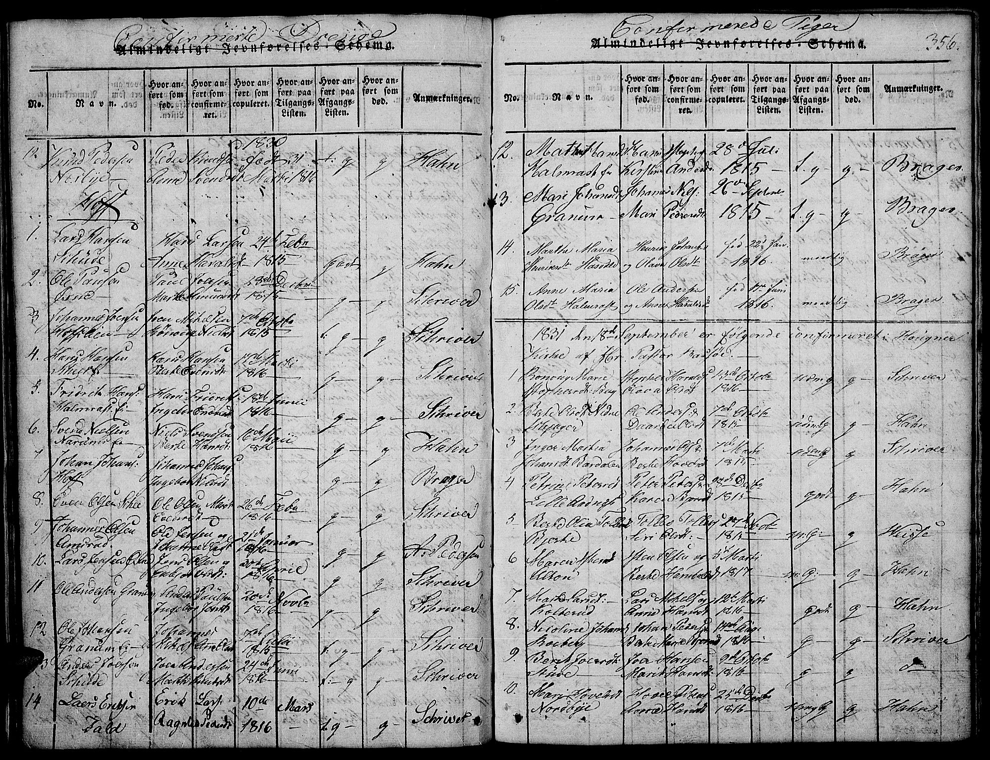Land prestekontor, SAH/PREST-120/H/Ha/Hab/L0001: Parish register (copy) no. 1, 1814-1833, p. 356