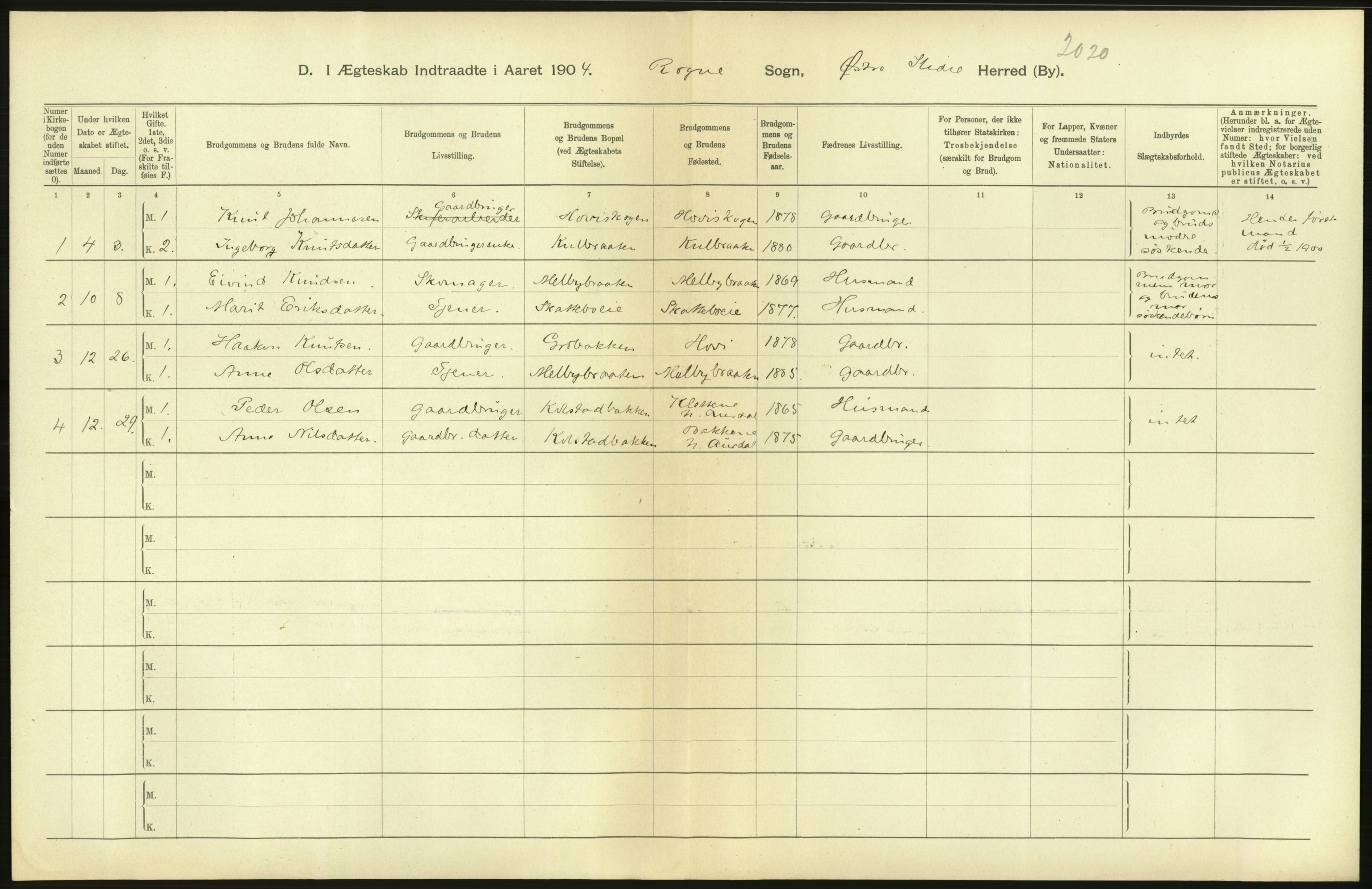 Statistisk sentralbyrå, Sosiodemografiske emner, Befolkning, AV/RA-S-2228/D/Df/Dfa/Dfab/L0006: Kristians amt: Fødte, gifte, døde, 1904, p. 704