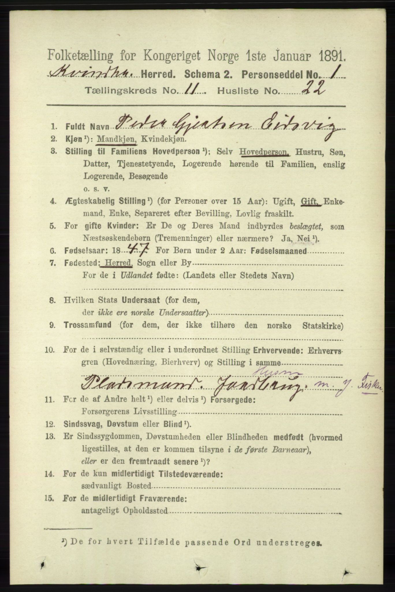 RA, 1891 census for 1224 Kvinnherad, 1891, p. 3912