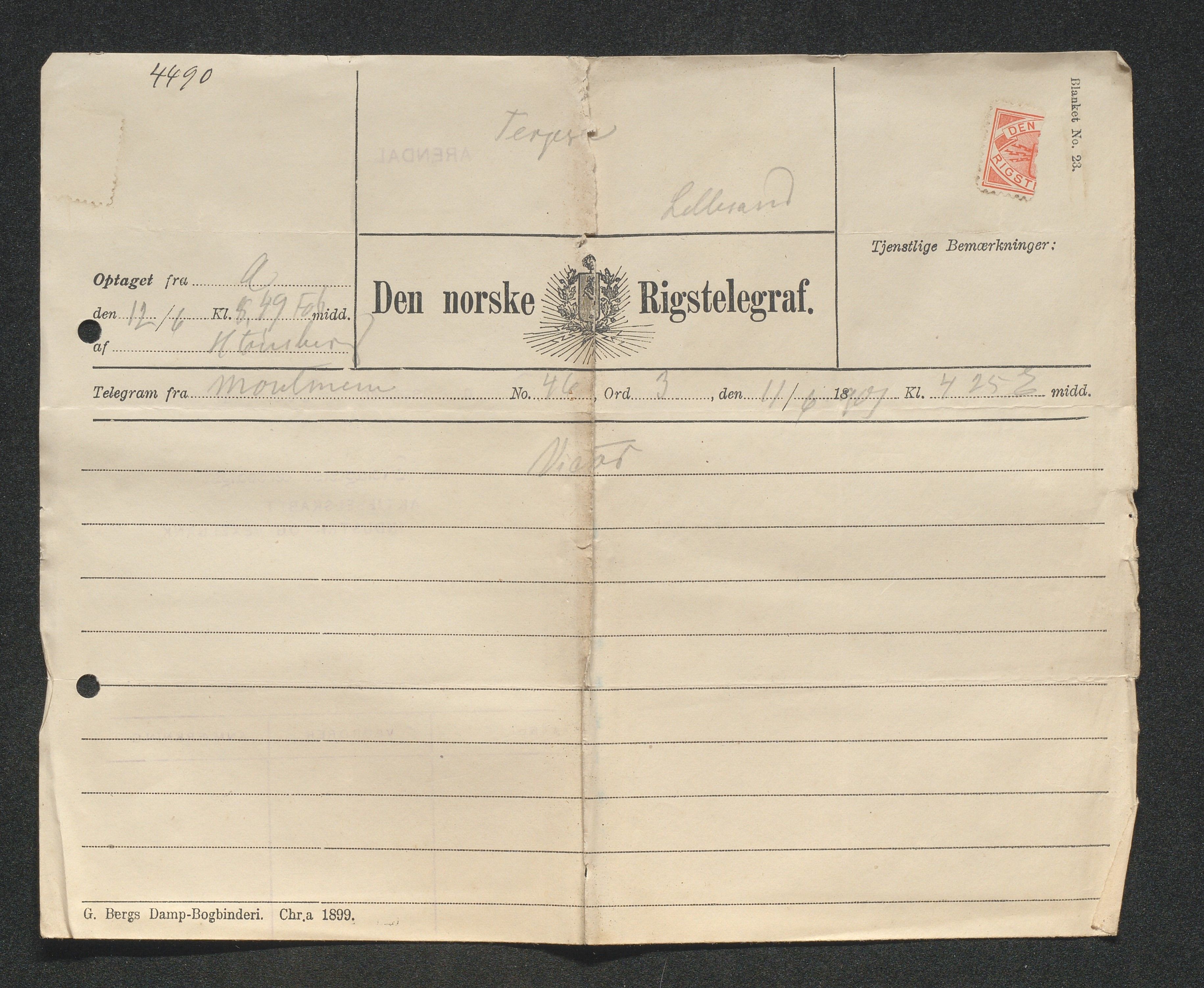 O. Terjesens rederi, AAKS/PA-2525/E/E01/L0009: Korrespondanse, 1901