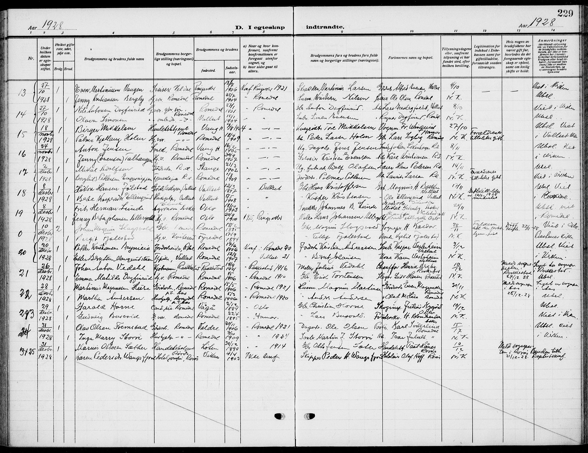 Romedal prestekontor, SAH/PREST-004/K/L0012: Parish register (official) no. 12, 1913-1935, p. 229