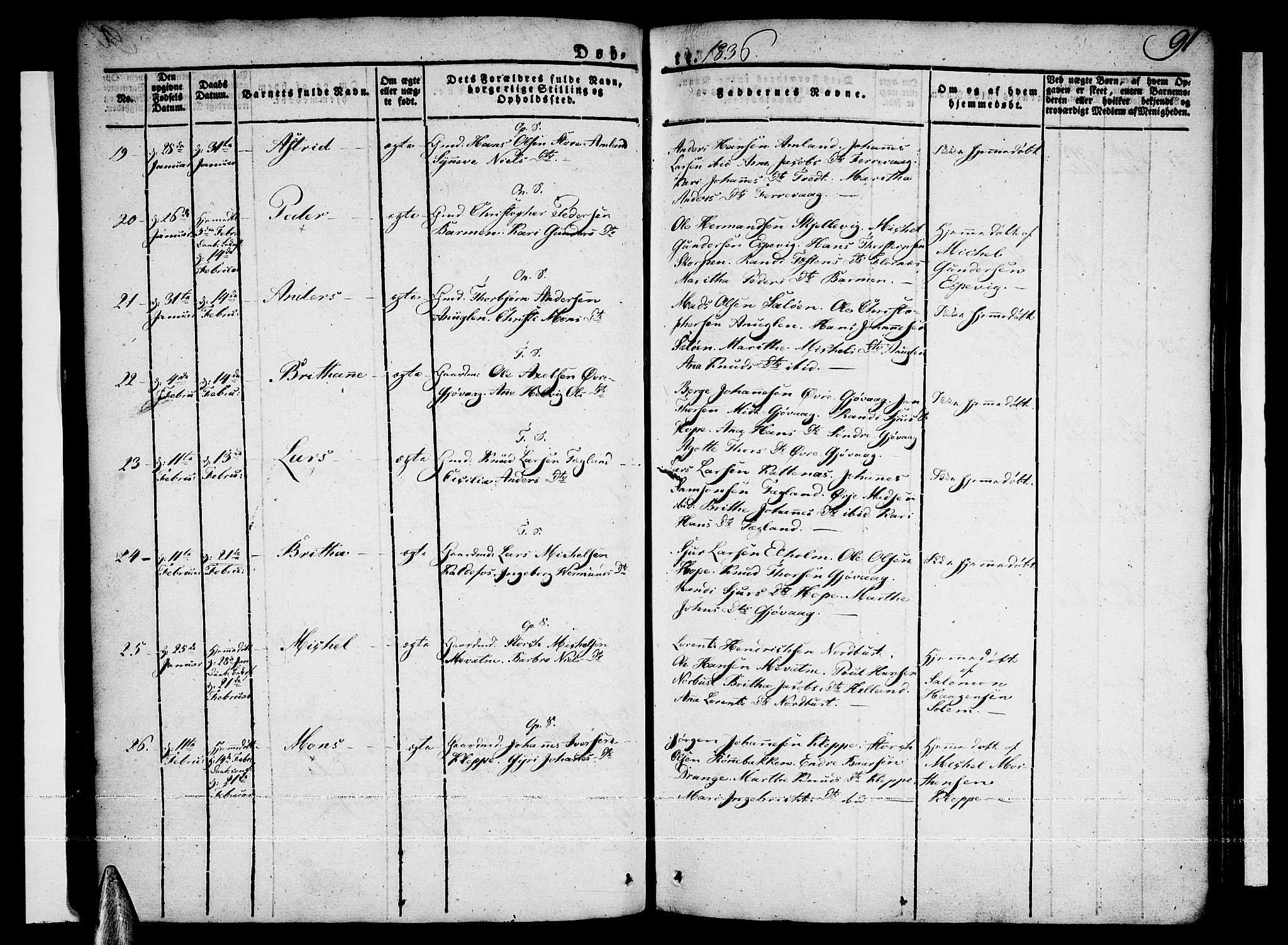 Tysnes sokneprestembete, SAB/A-78601/H/Haa: Parish register (official) no. A 8, 1826-1837, p. 91